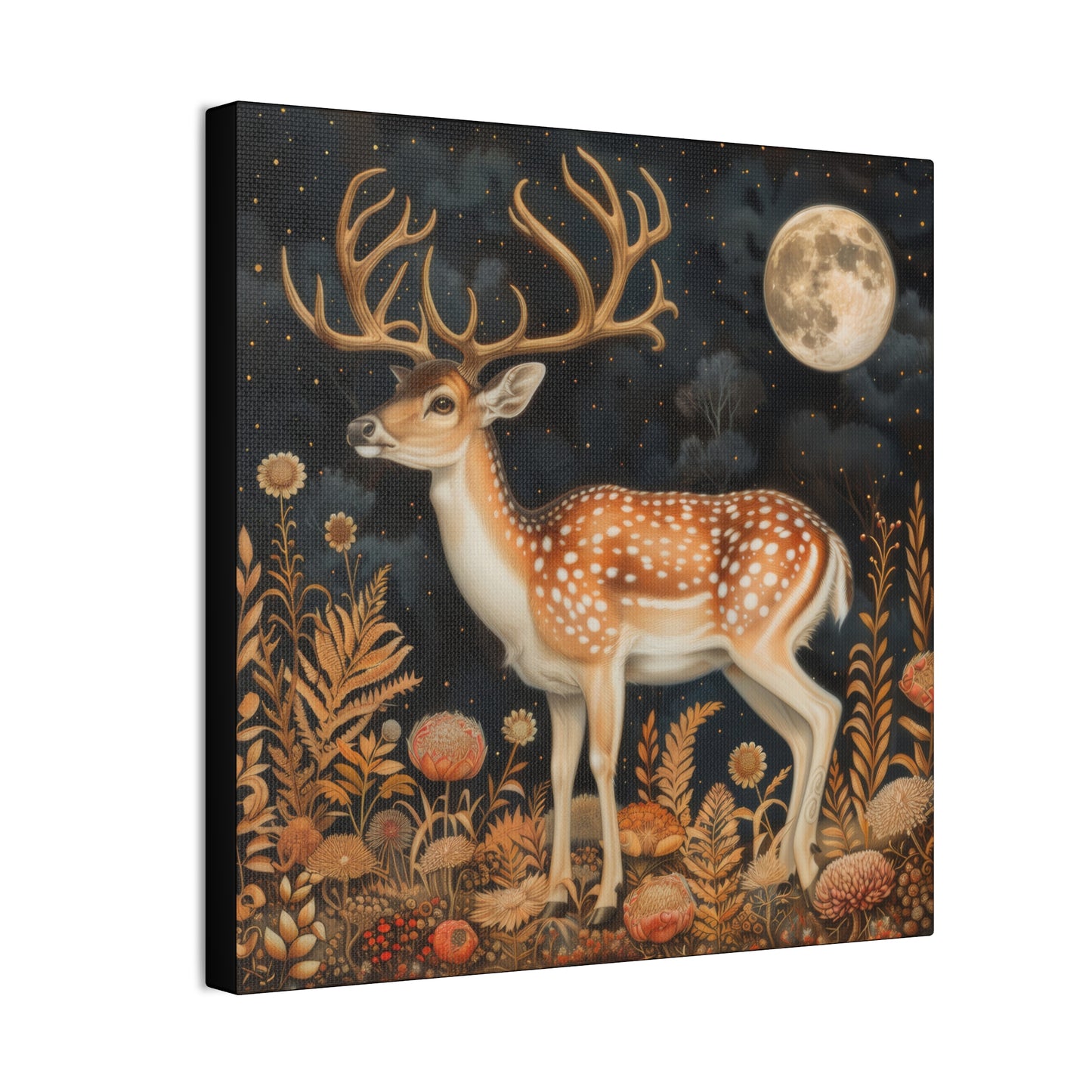 Deer and Moon - Canvas Stretched, 0.75"