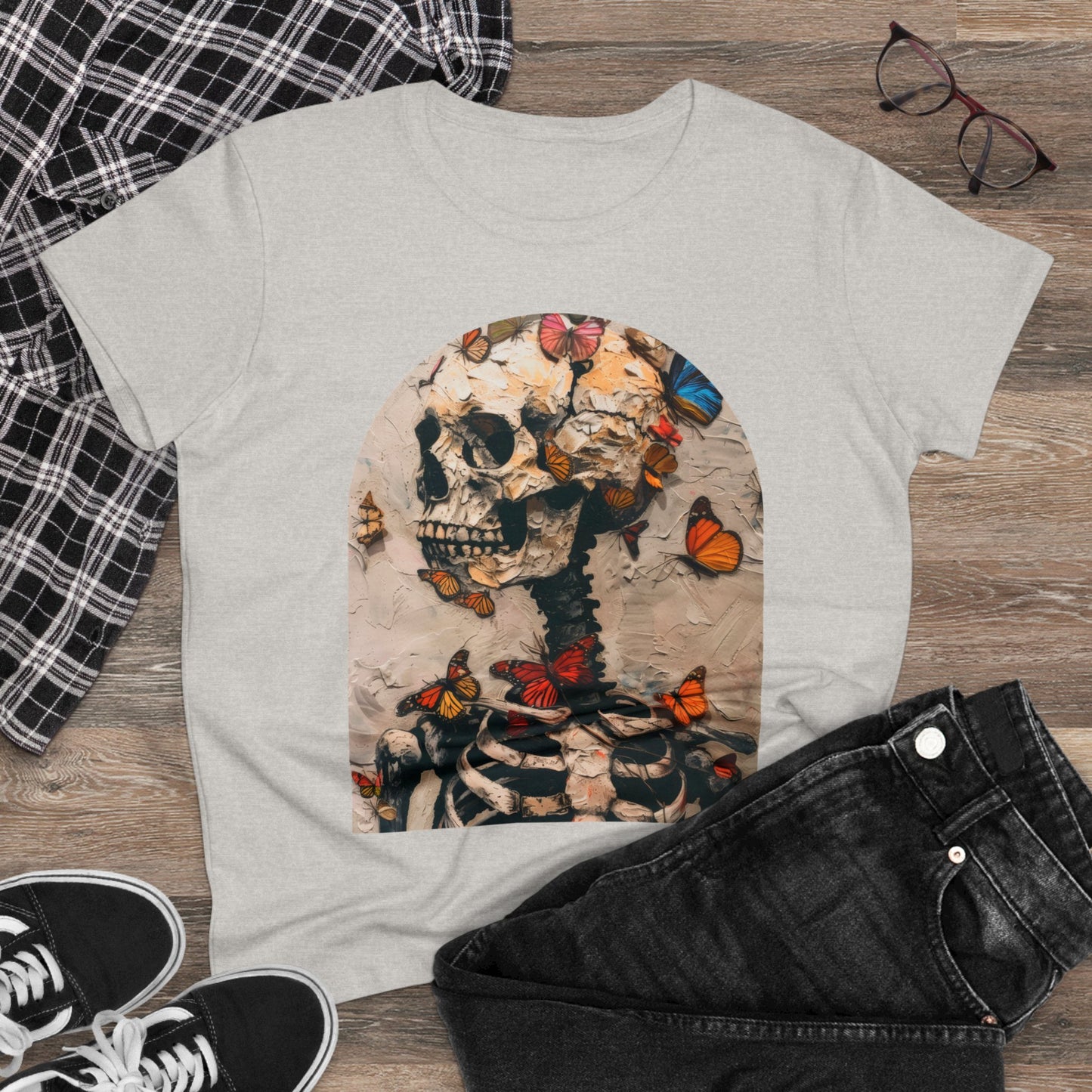 Skeleton and Butterflies - Women's Midweight Cotton Tee