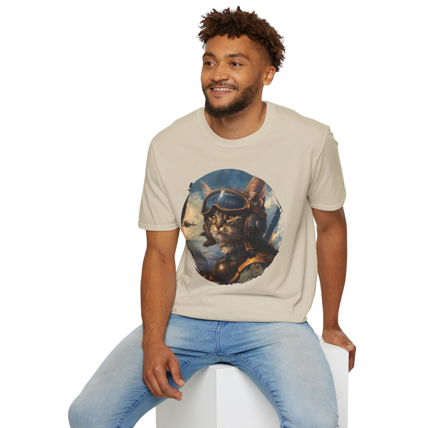 Cat Fighter Pilot - Unisex Softstyle T-Shirt