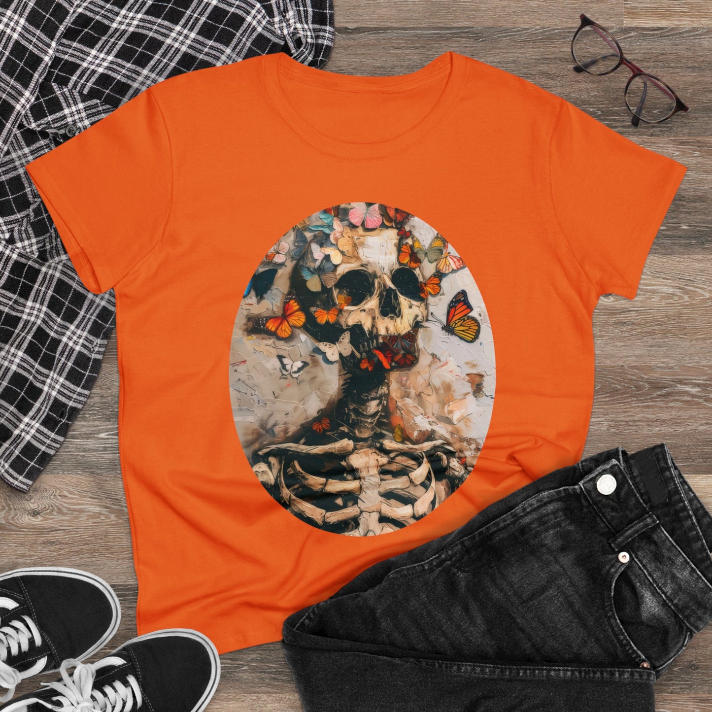 Skeleton and Butterflies - Women's Midweight Cotton Tee