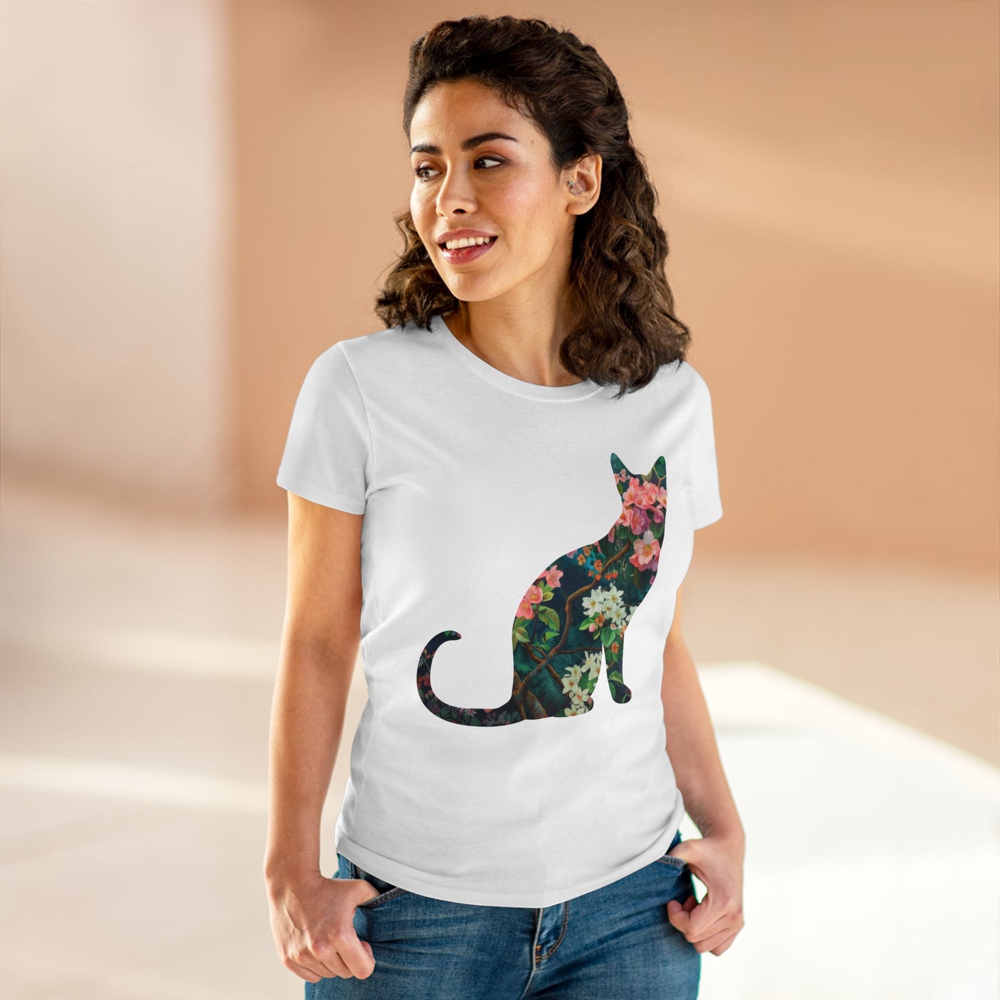 Flowery Cat - Women's Midweight Cotton Tee