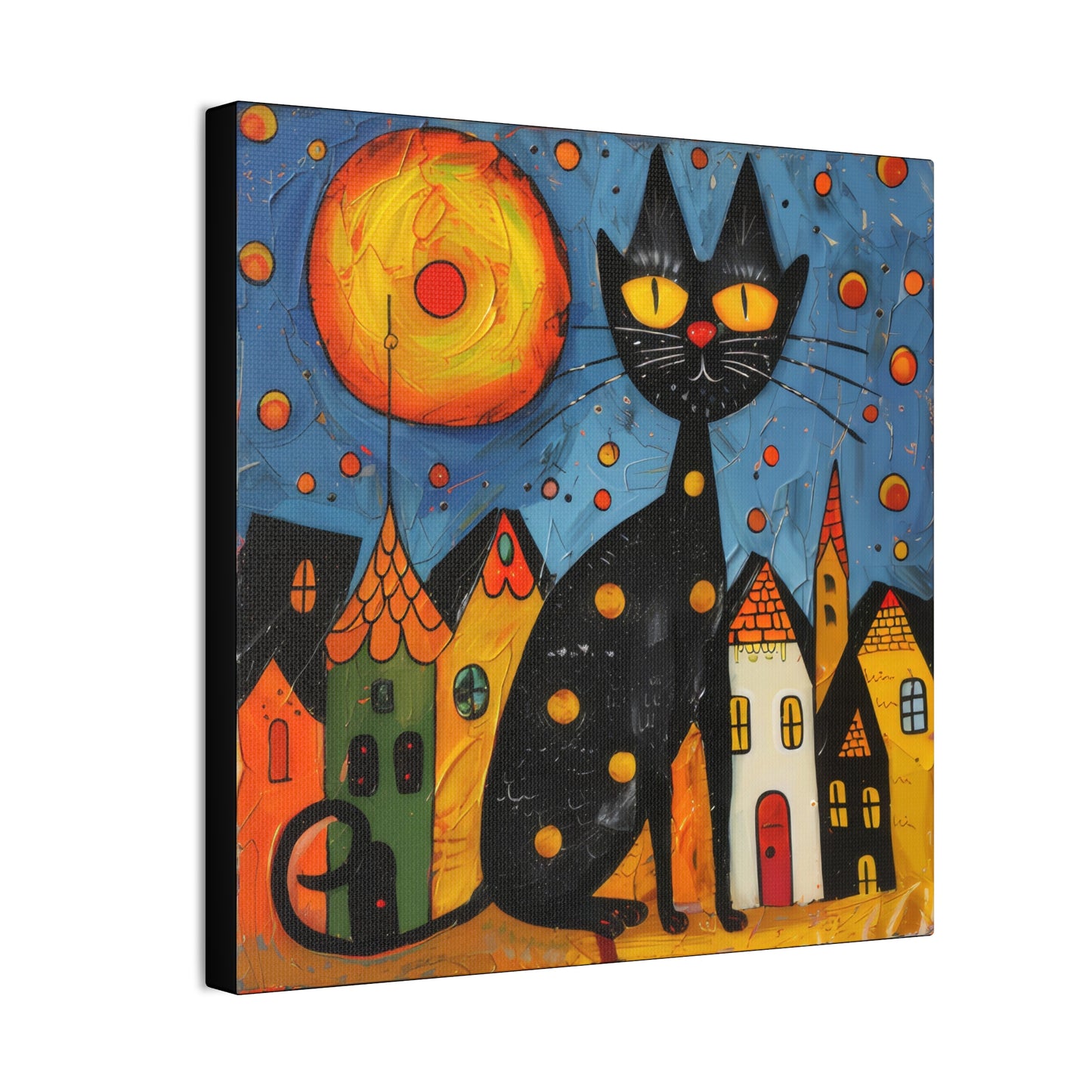 Folk Art Kitty - Canvas Stretched, 0.75" - Canvas Stretched, 0.75"