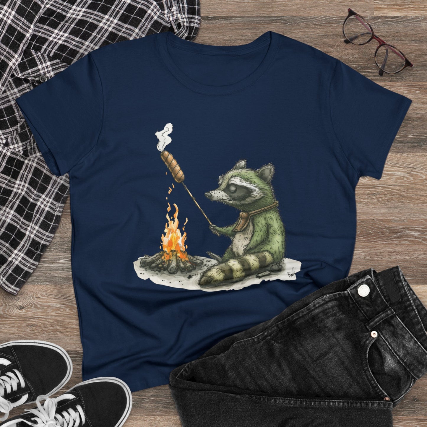 Raccoon Campfire - Women's Midweight Cotton Tee