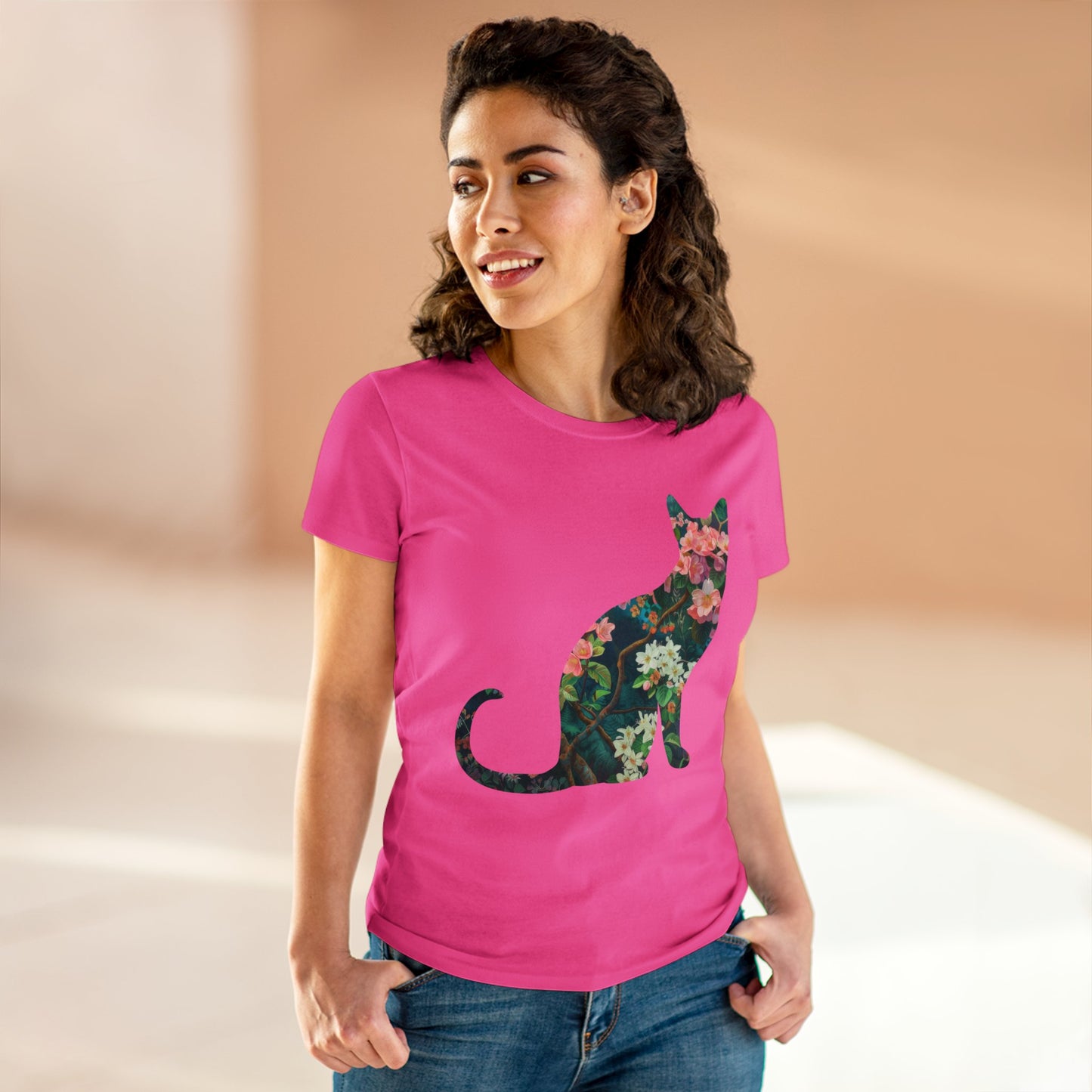 Flowery Cat - Women's Midweight Cotton Tee