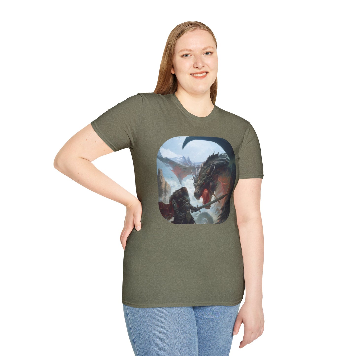 Fighter and Dragon - Unisex Softstyle T-Shirt