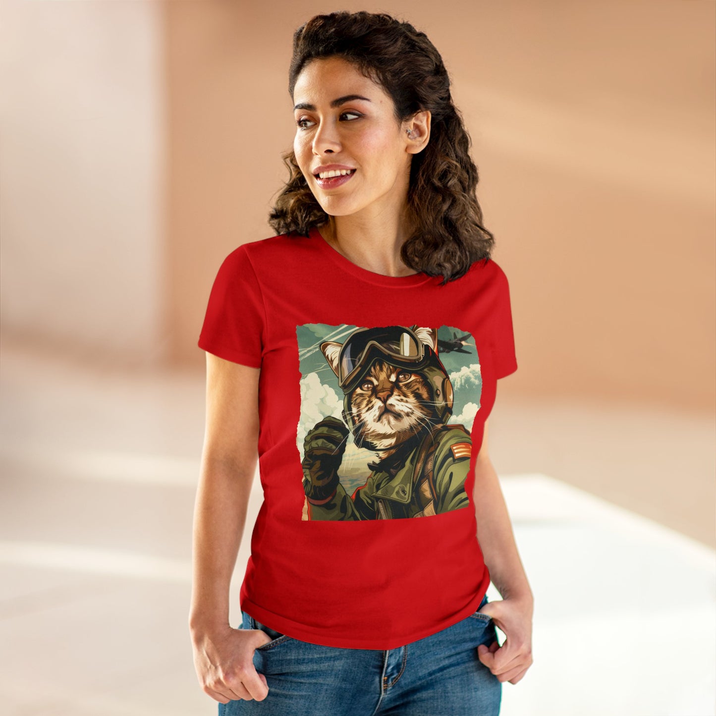 Kitty Fighter Pilot - Women's Midweight Cotton Tee