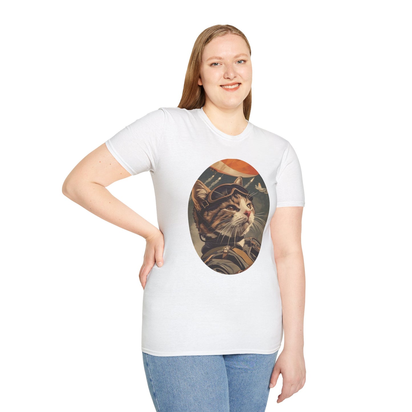 Cat Fighter Pilot - Unisex Softstyle T-Shirt