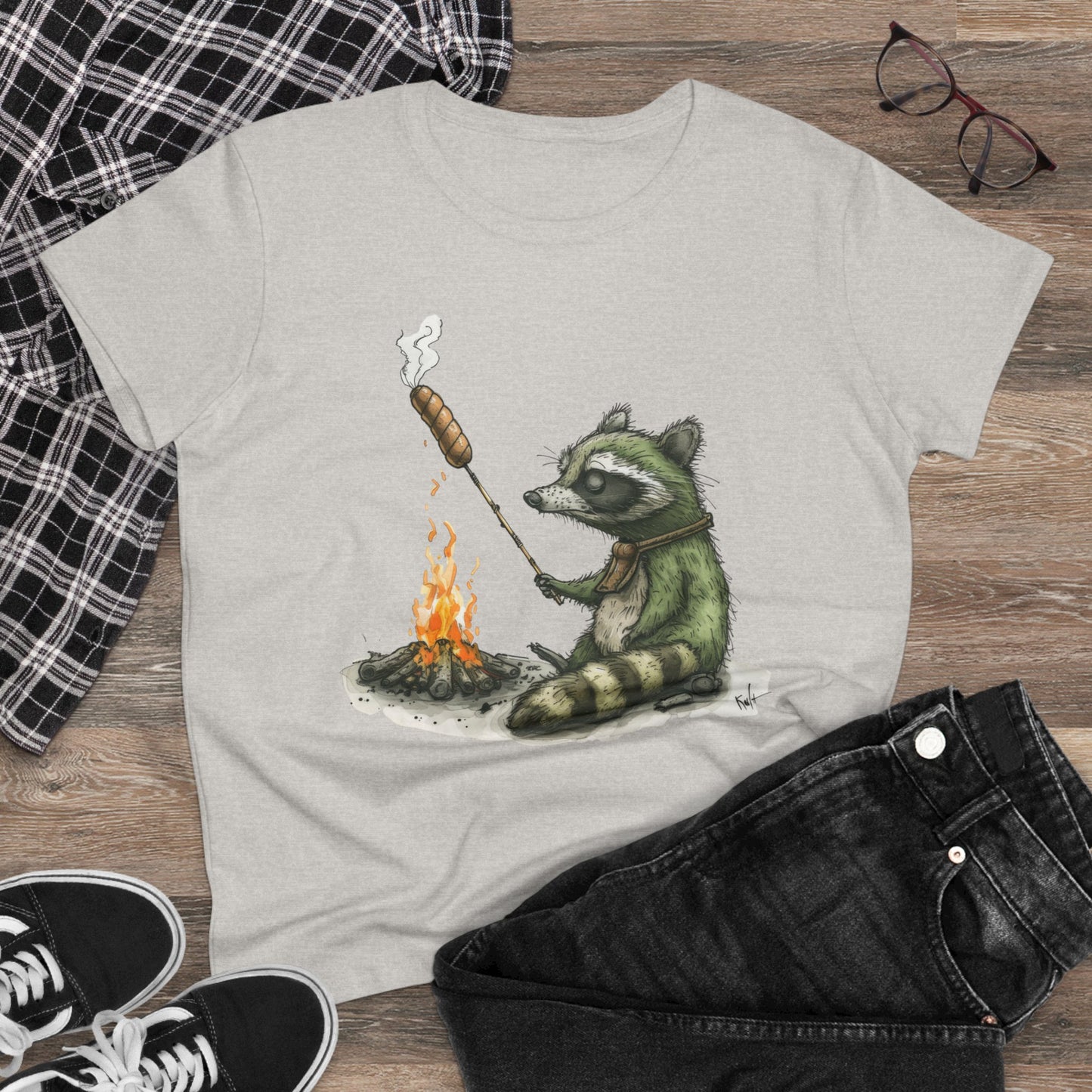 Raccoon Campfire - Women's Midweight Cotton Tee