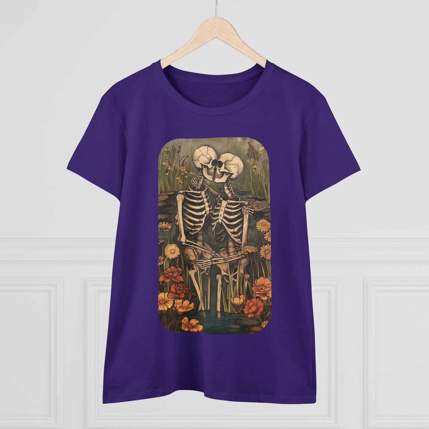 Skeleton Embrace - Flowers - Women's Midweight Cotton Tee