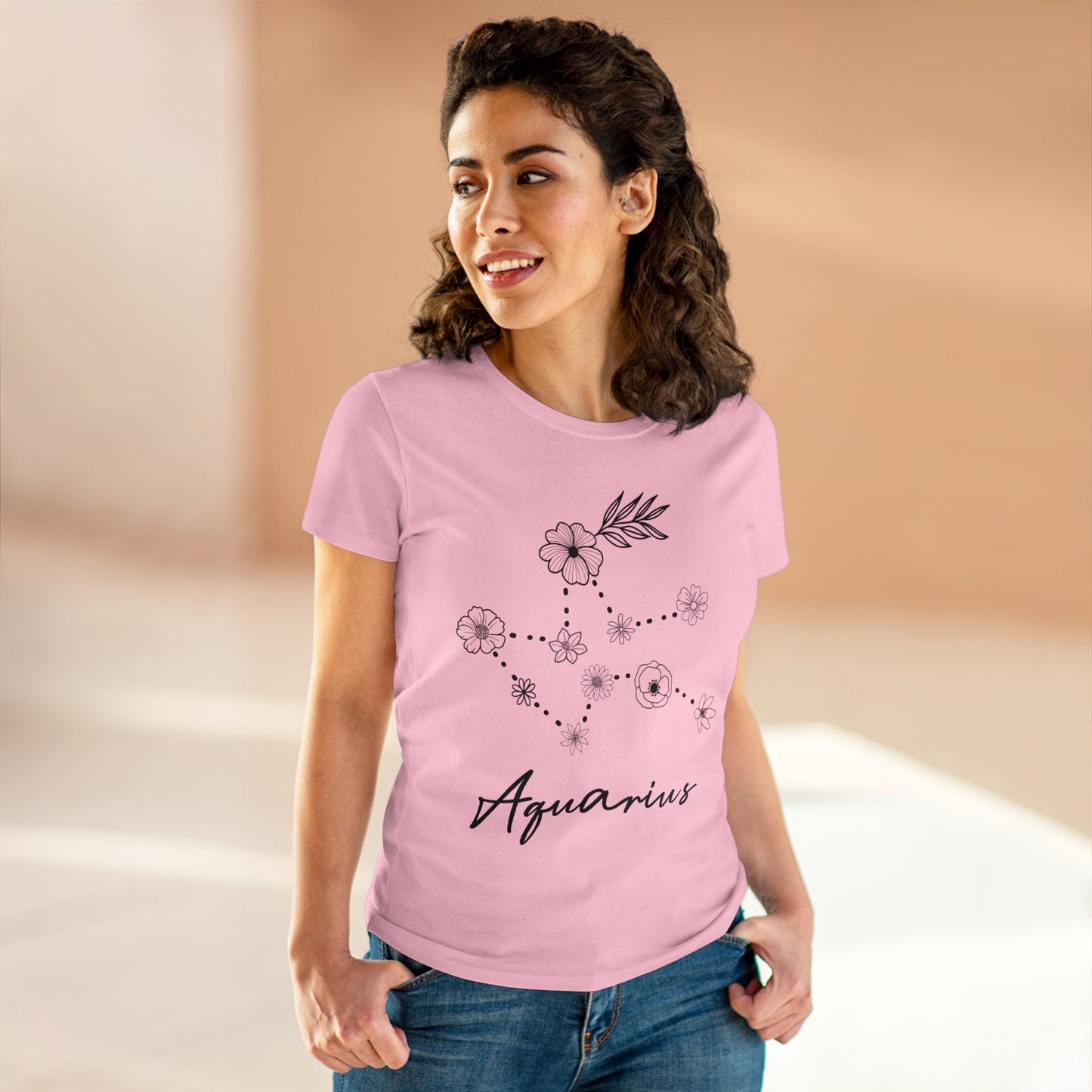 Flower Constellation - Aquarius - Astrology - Women's Midweight Cotton Tee