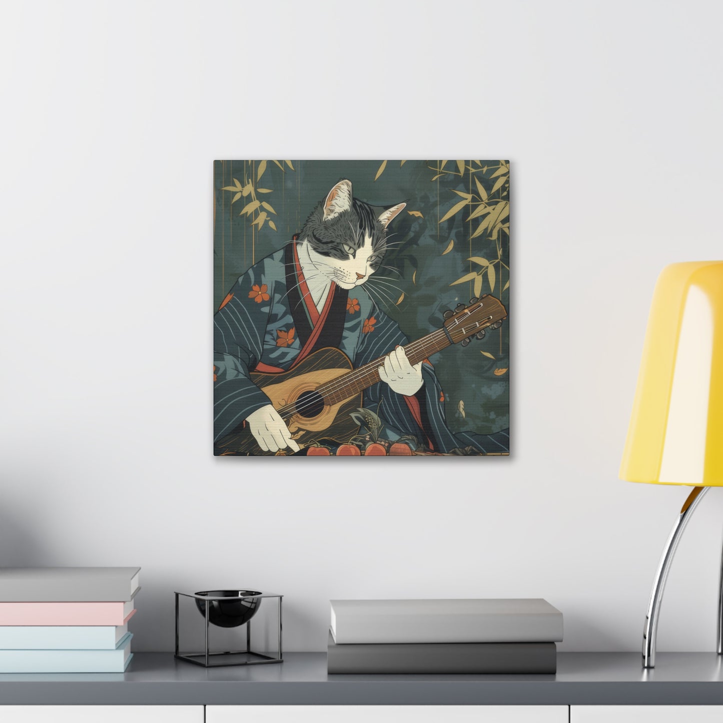 Japanese Kitty Guitarist - Canvas Stretched, 0.75" - Canvas Stretched, 0.75"