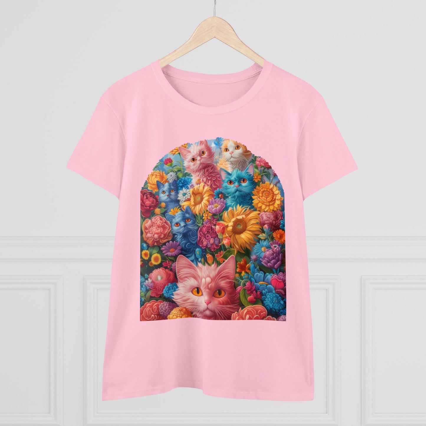 Cats and Flowers - Women's Midweight Cotton Tee