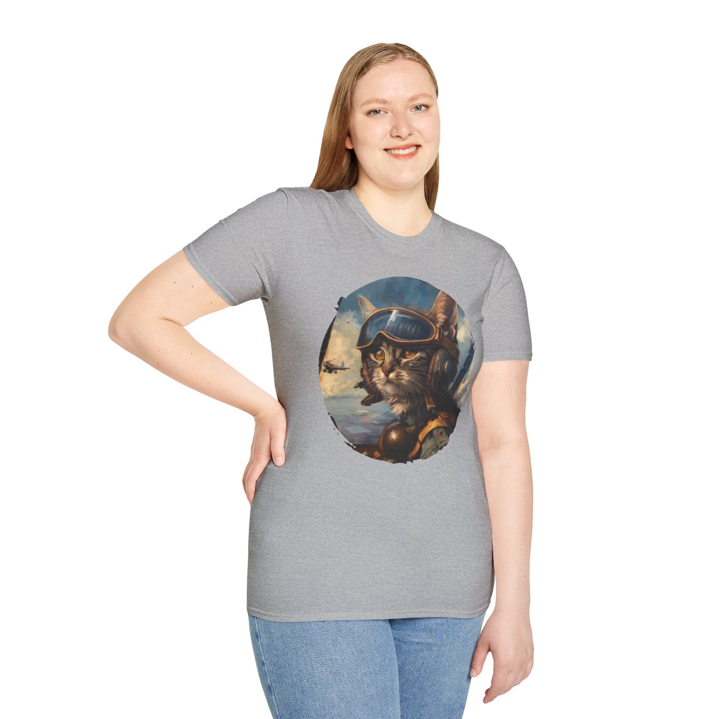 Cat Fighter Pilot - Unisex Softstyle T-Shirt