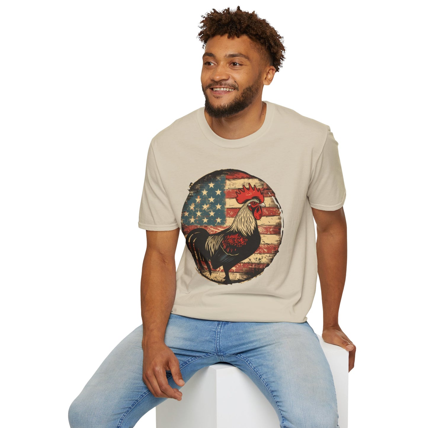 Rooster and Flag - Unisex Softstyle T-Shirt