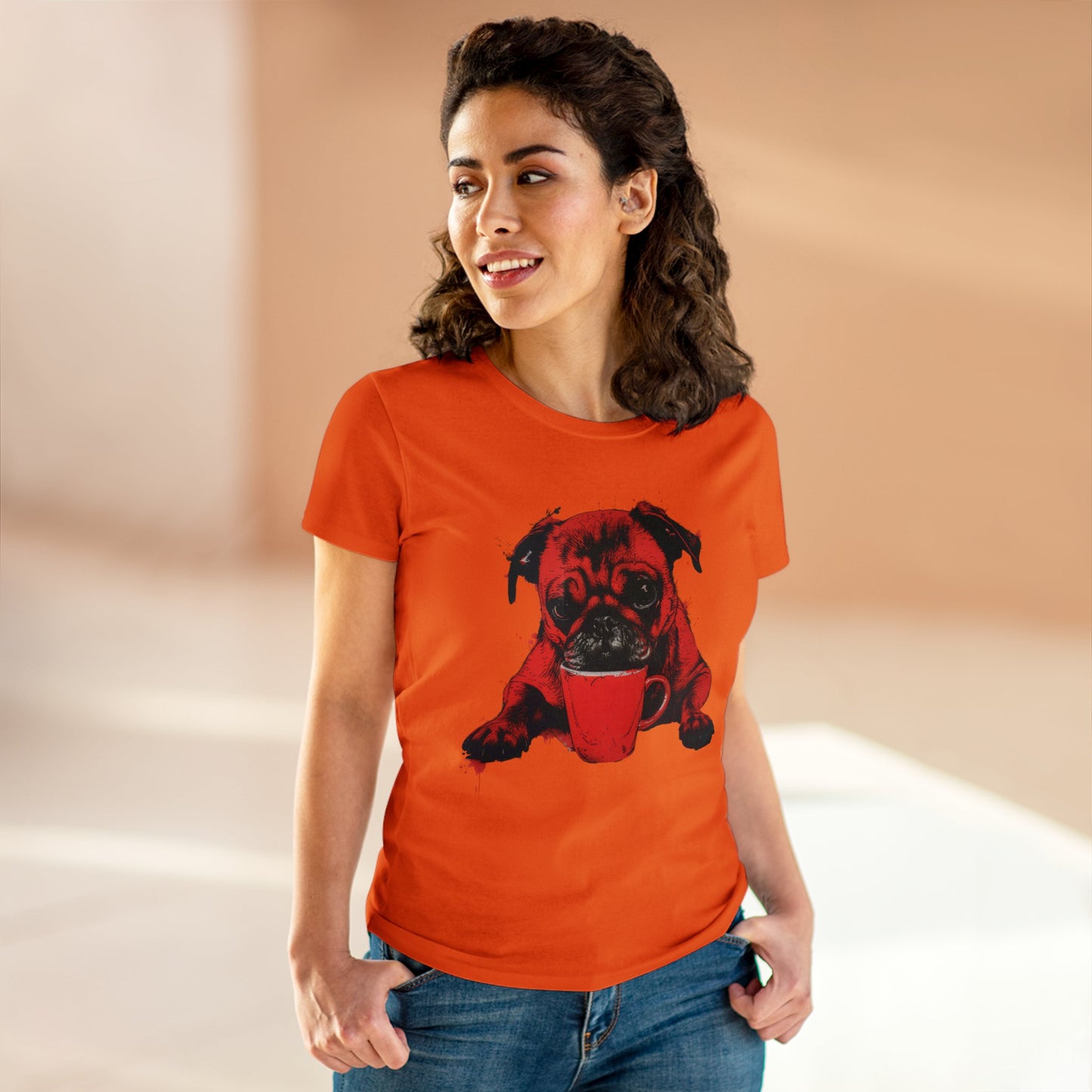 Dog Likes Coffee - Women's Midweight Cotton Tee