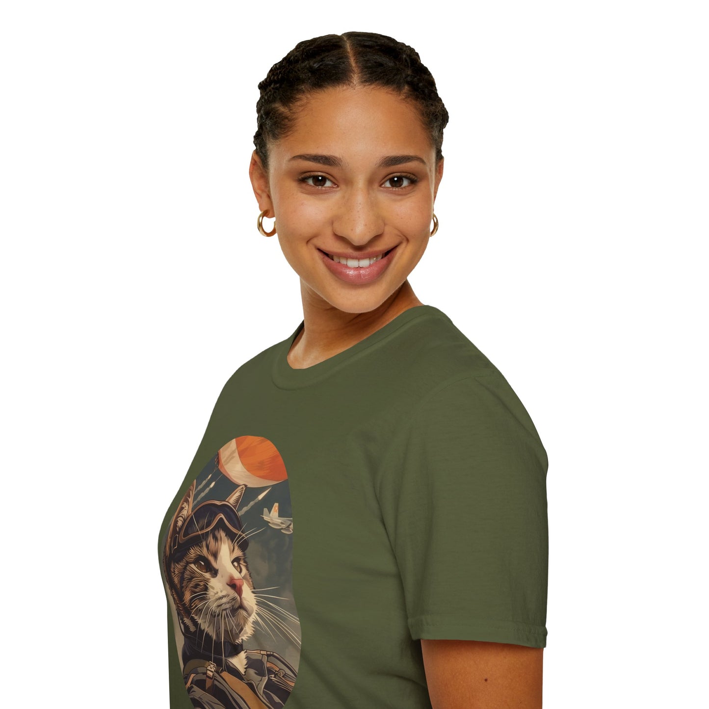 Cat Fighter Pilot - Unisex Softstyle T-Shirt