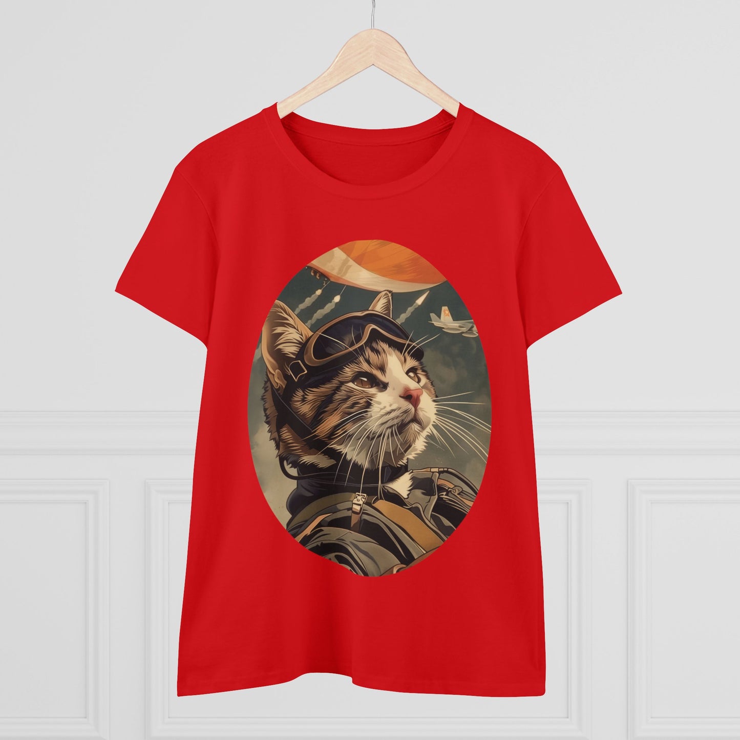 Kitty Fighter Pilot - Women's Midweight Cotton Tee