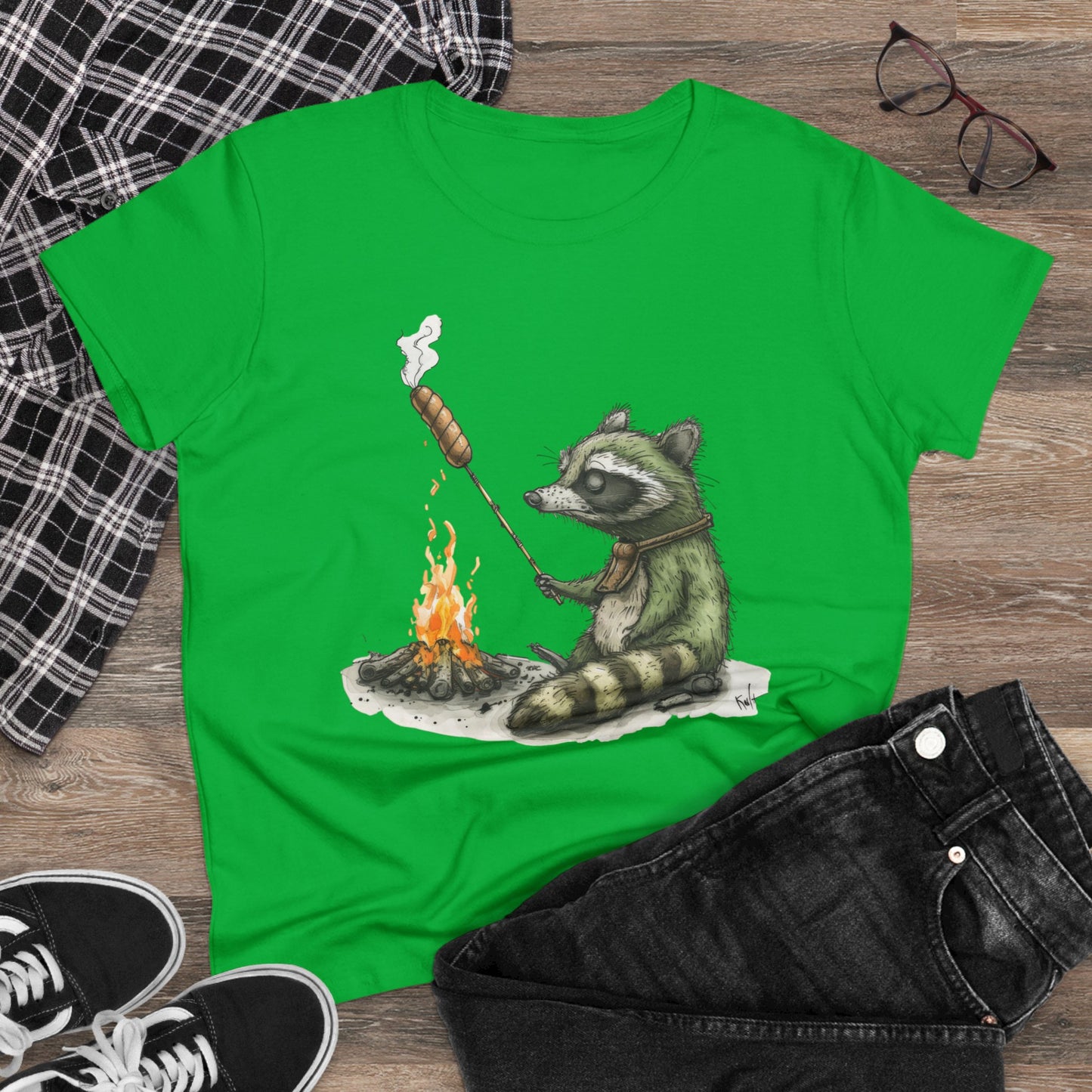 Raccoon Campfire - Women's Midweight Cotton Tee