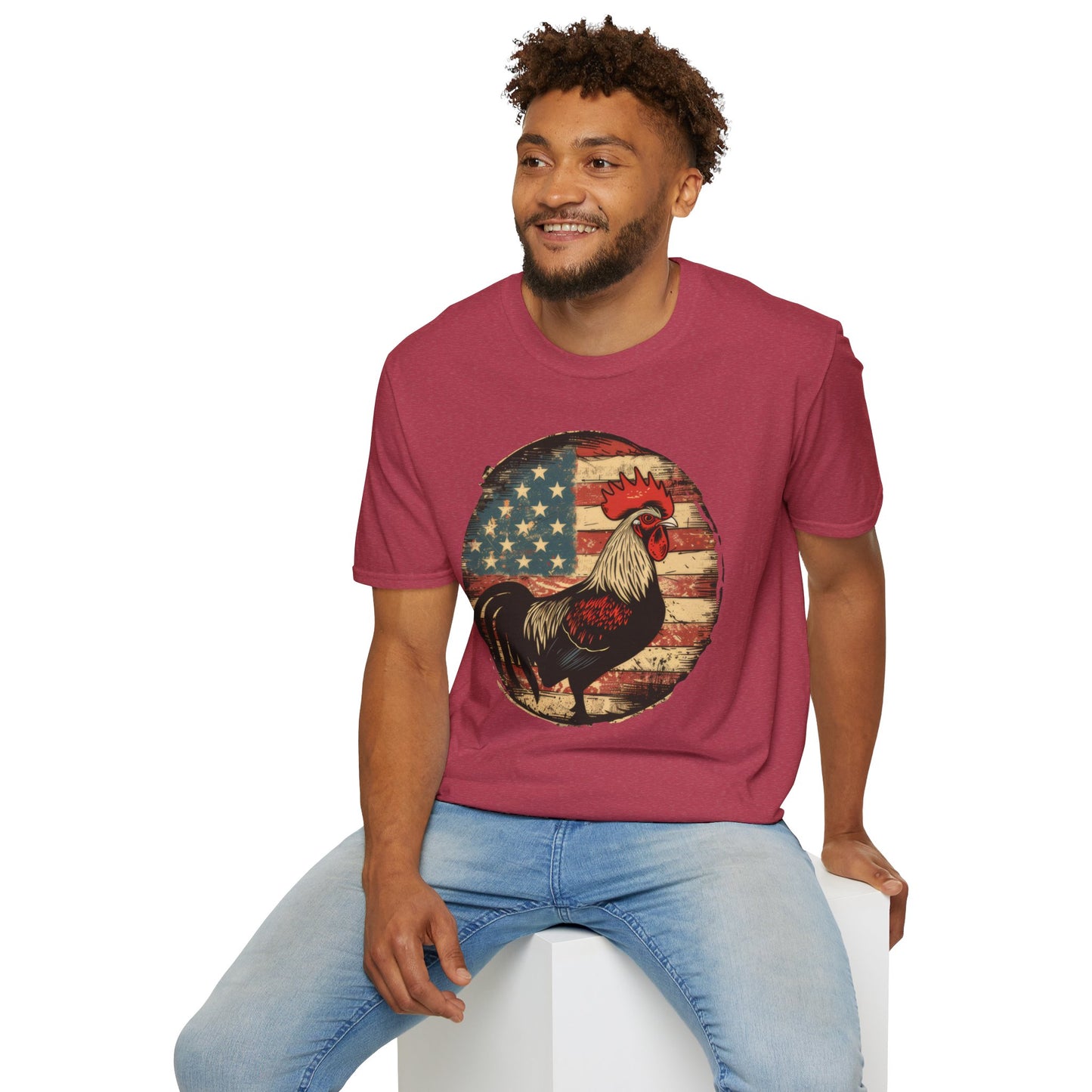 Rooster and Flag - Unisex Softstyle T-Shirt