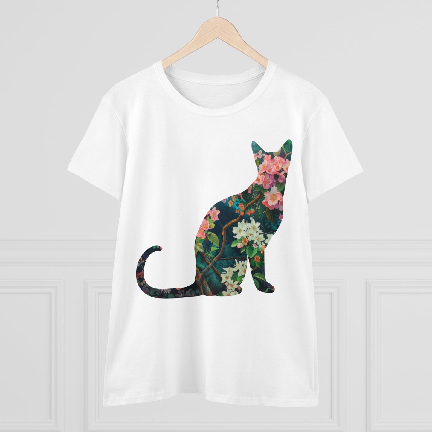 Flowery Cat - Women's Midweight Cotton Tee