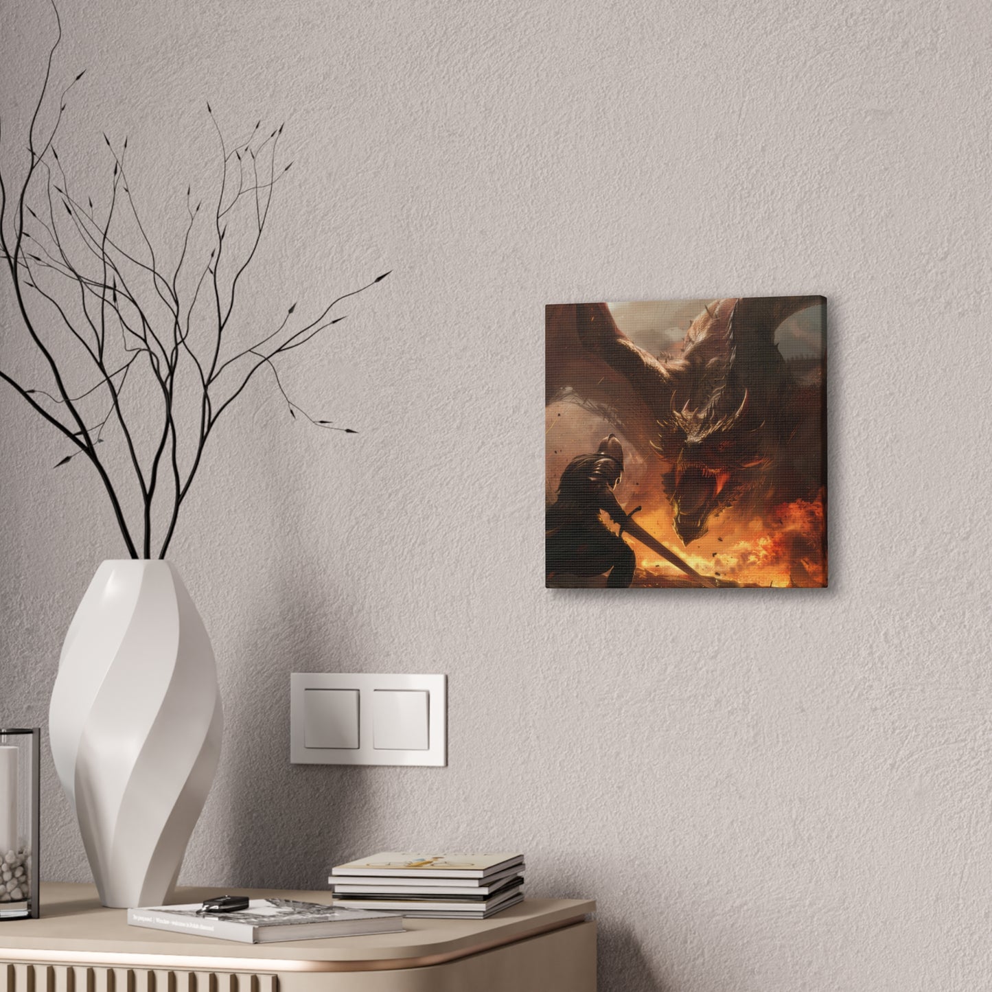 Fighter and Dragon - Canvas Stretched, 0.75"