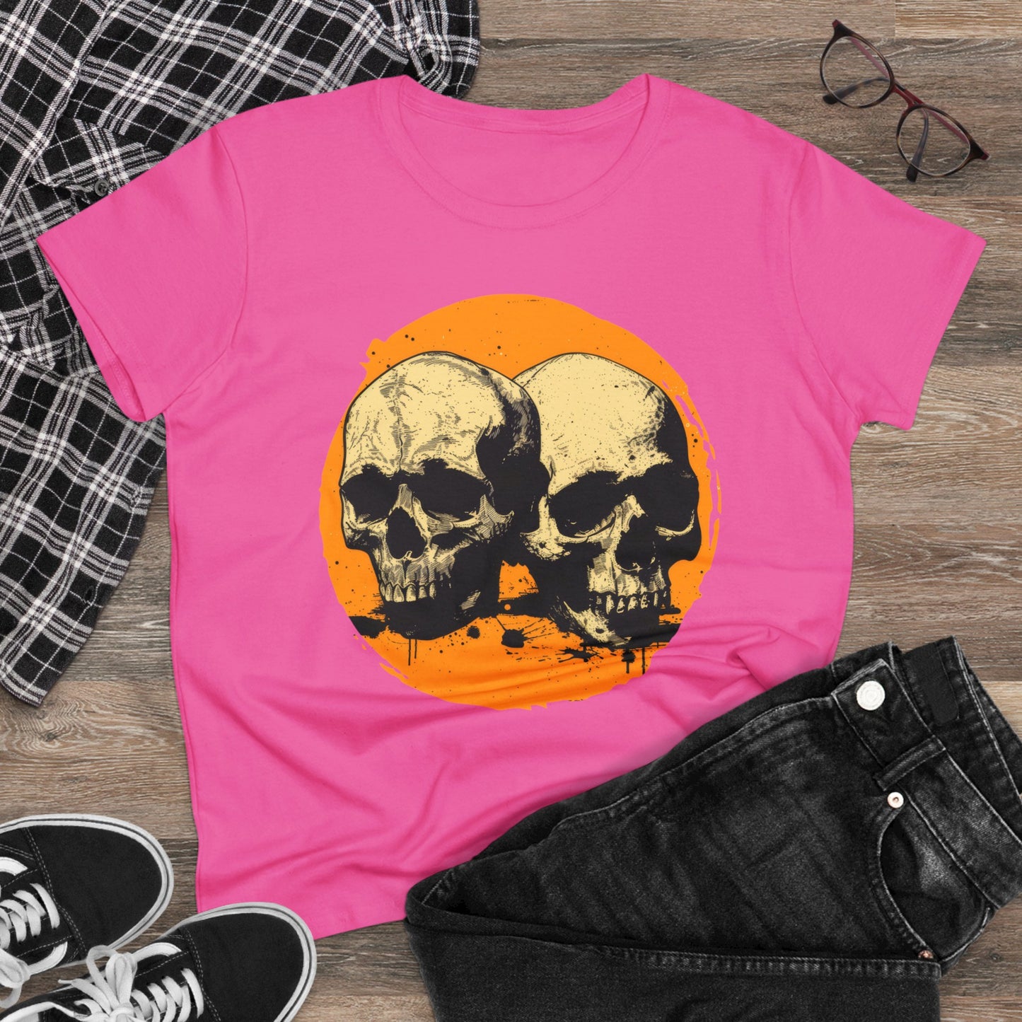 Skulls on Orange - Women's Midweight Cotton Tee