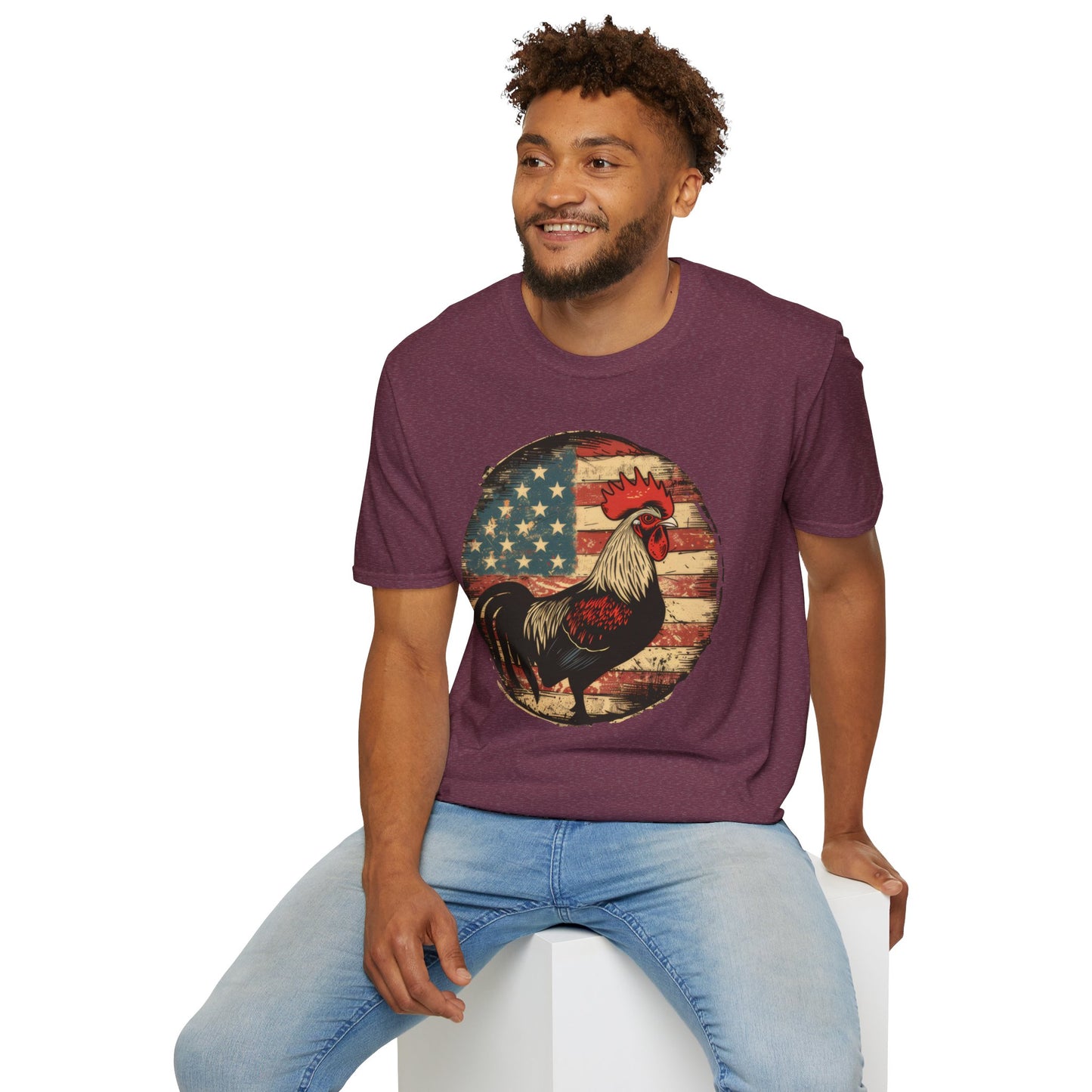 Rooster and Flag - Unisex Softstyle T-Shirt