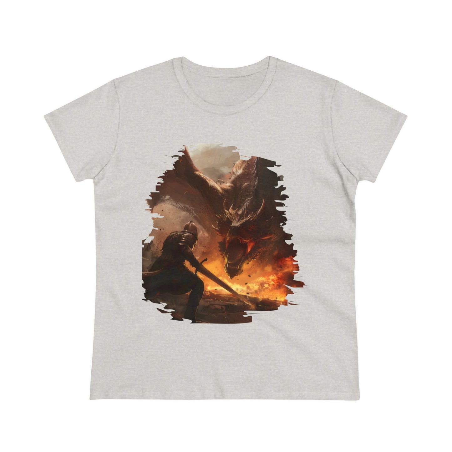 Fighter and Dragon - Fantasy - Women's Midweight Cotton Tee