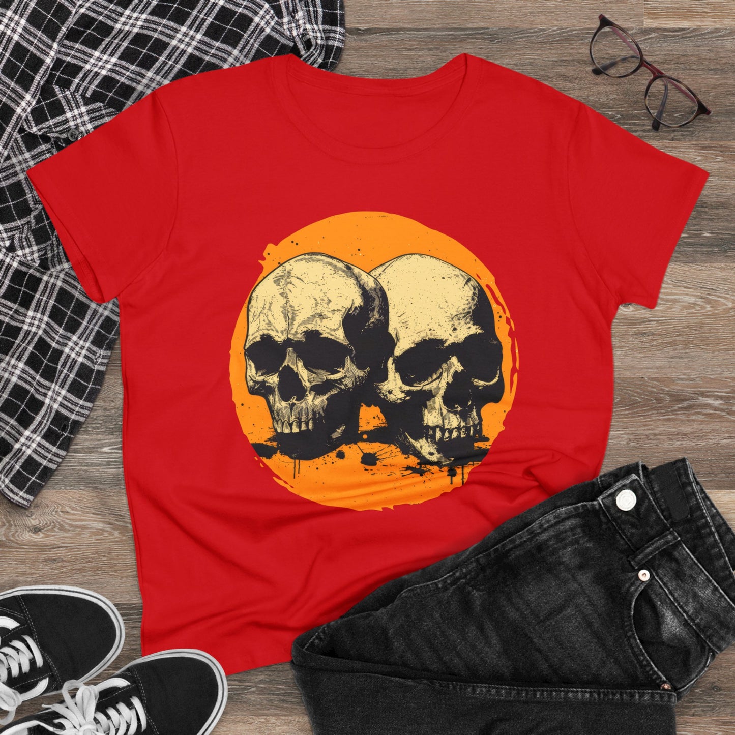 Skulls on Orange - Women's Midweight Cotton Tee