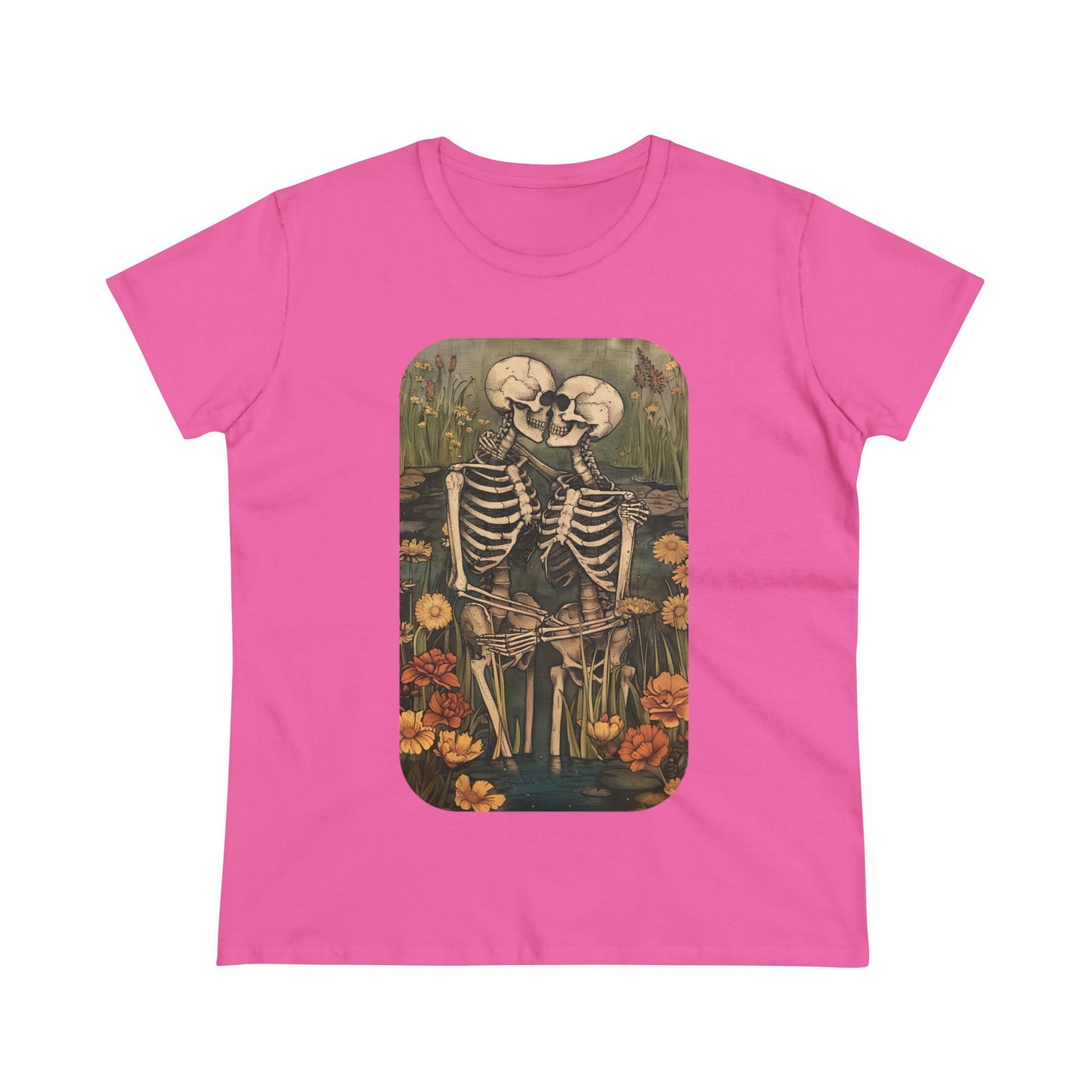 Skeleton Embrace - Flowers - Women's Midweight Cotton Tee