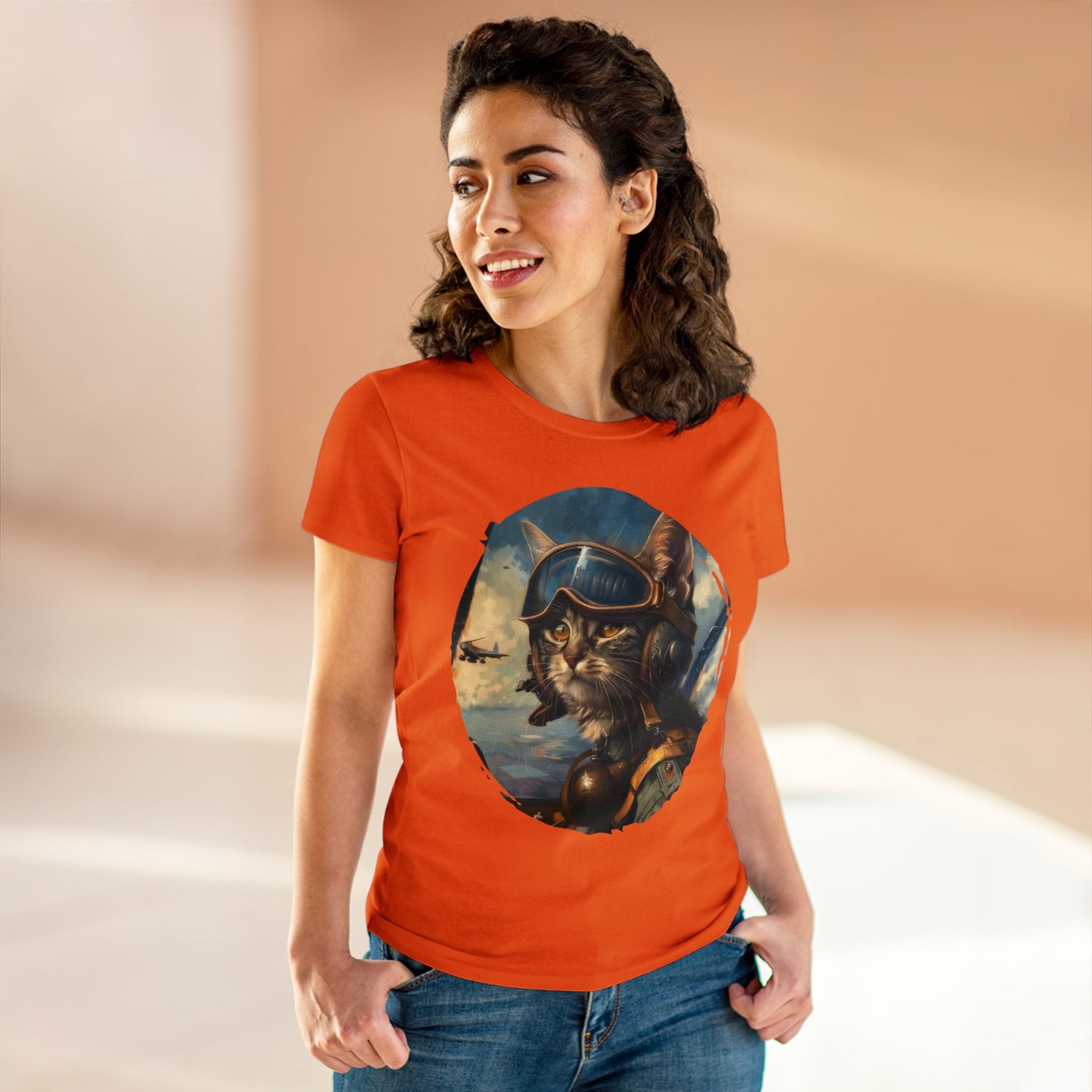 Fighter Pilot Kitty - Women's Midweight Cotton Tee