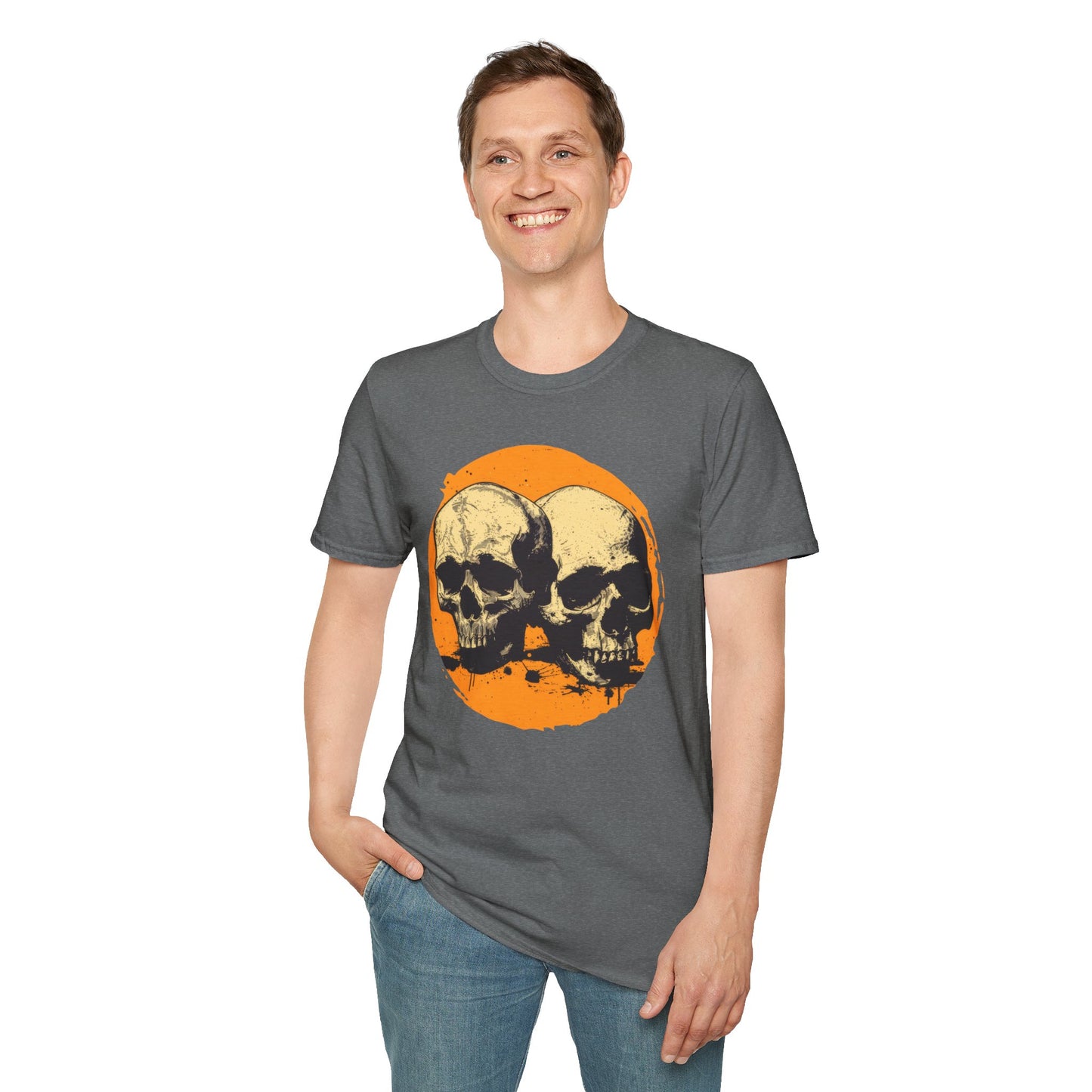 Skulls on Orange - Unisex Softstyle T-Shirt