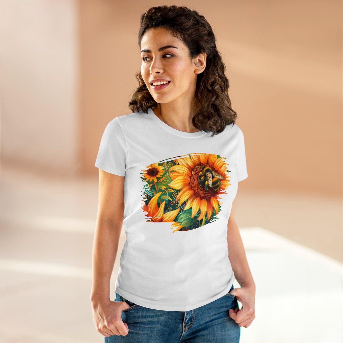 Sunflowers and Bee - Women's Midweight Cotton Tee