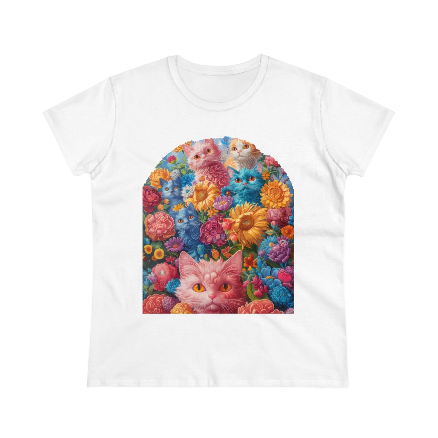 Cats and Flowers - Women's Midweight Cotton Tee