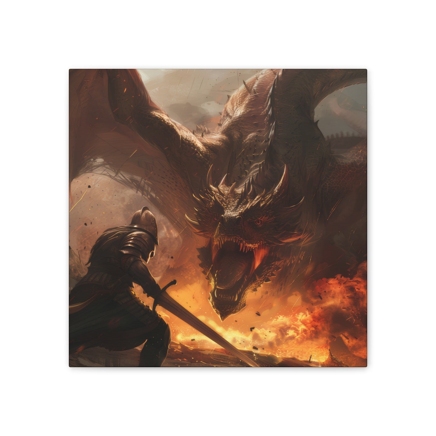 Fighter and Dragon - Canvas Stretched, 0.75"