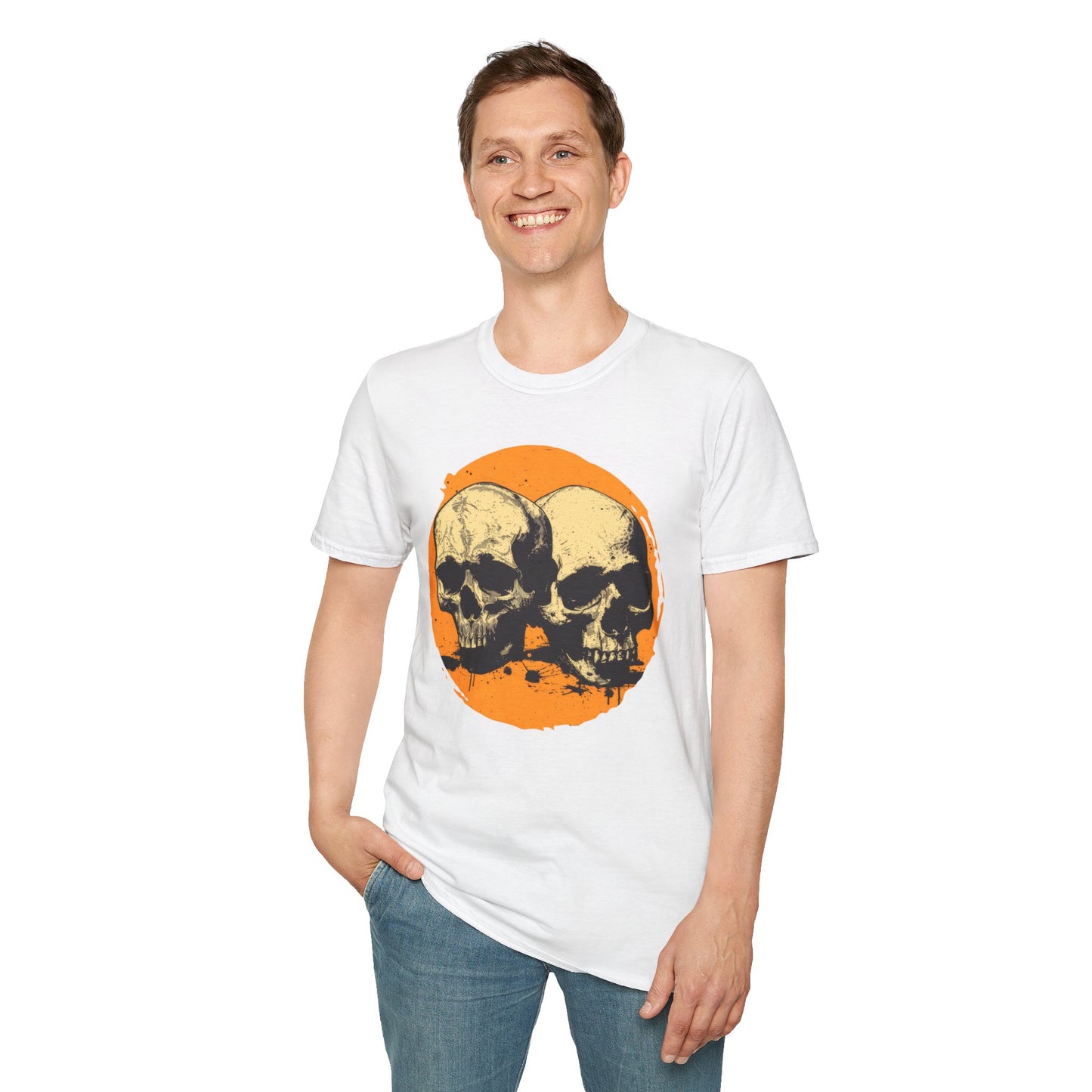 Skulls on Orange - Unisex Softstyle T-Shirt