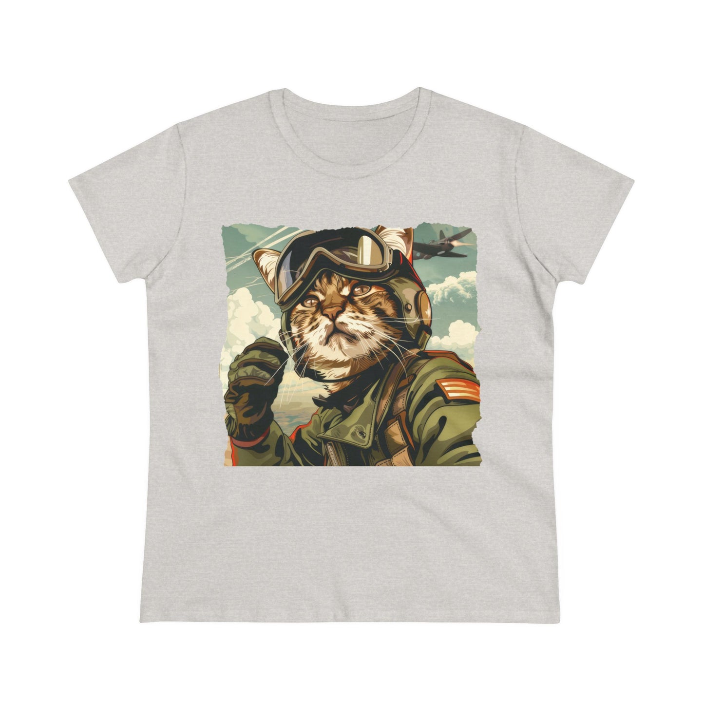 Kitty Fighter Pilot - Women's Midweight Cotton Tee