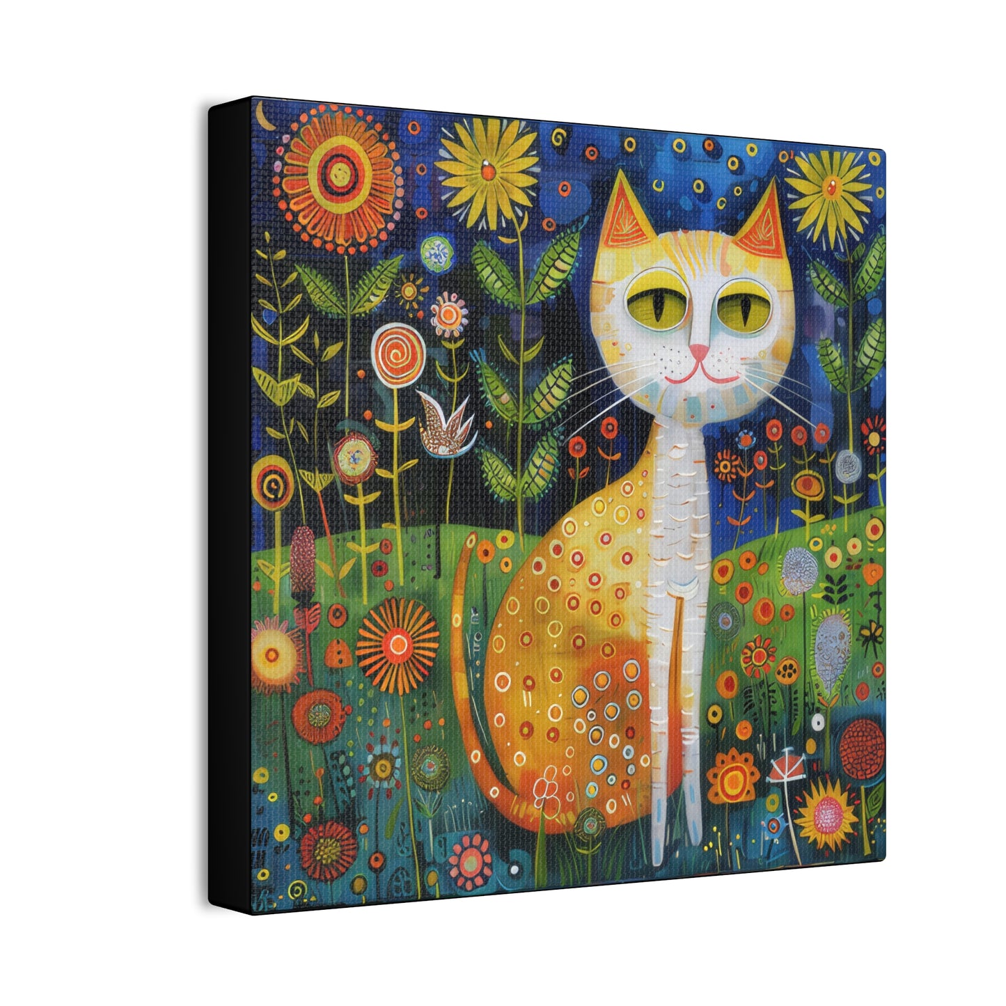 Folk Art Kitty - Canvas Stretched, 0.75" - Canvas Stretched, 0.75"