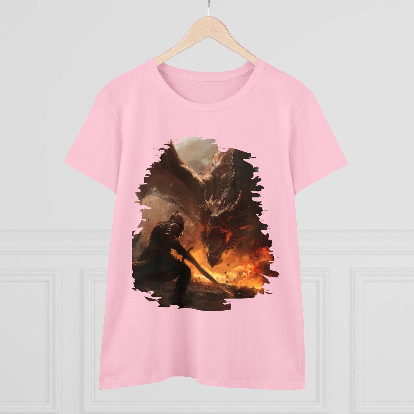 Fighter and Dragon - Fantasy - Women's Midweight Cotton Tee