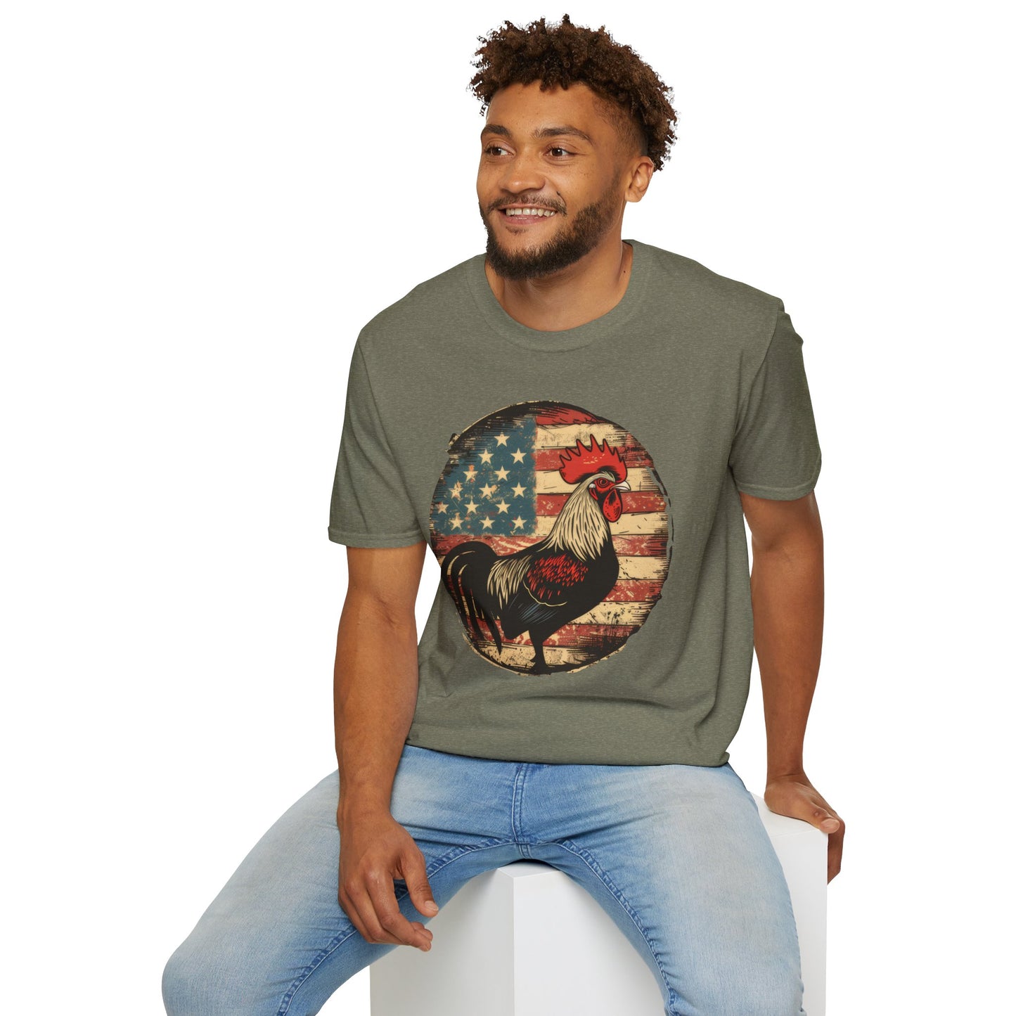 Rooster and Flag - Unisex Softstyle T-Shirt