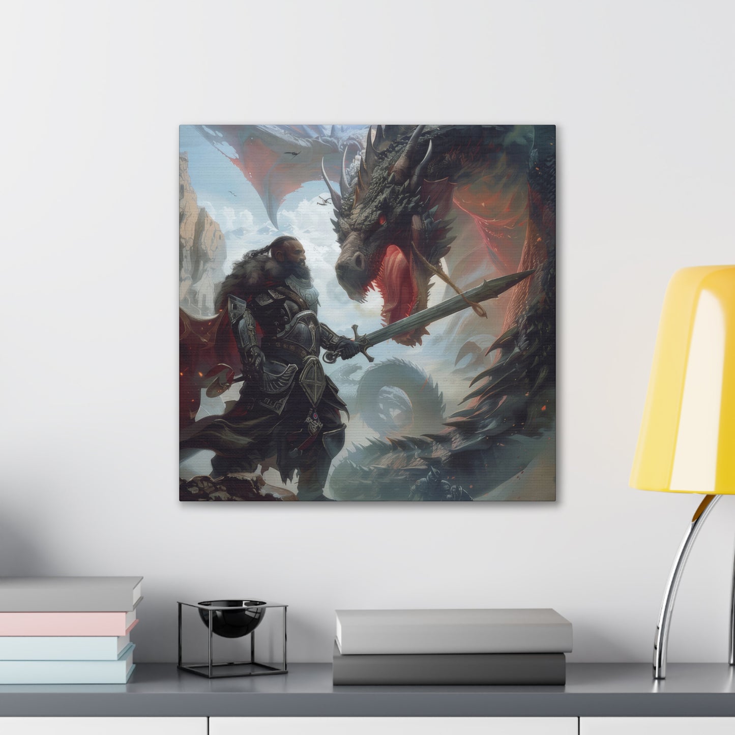 Fighter and Dragon - Canvas Stretched, 0.75"