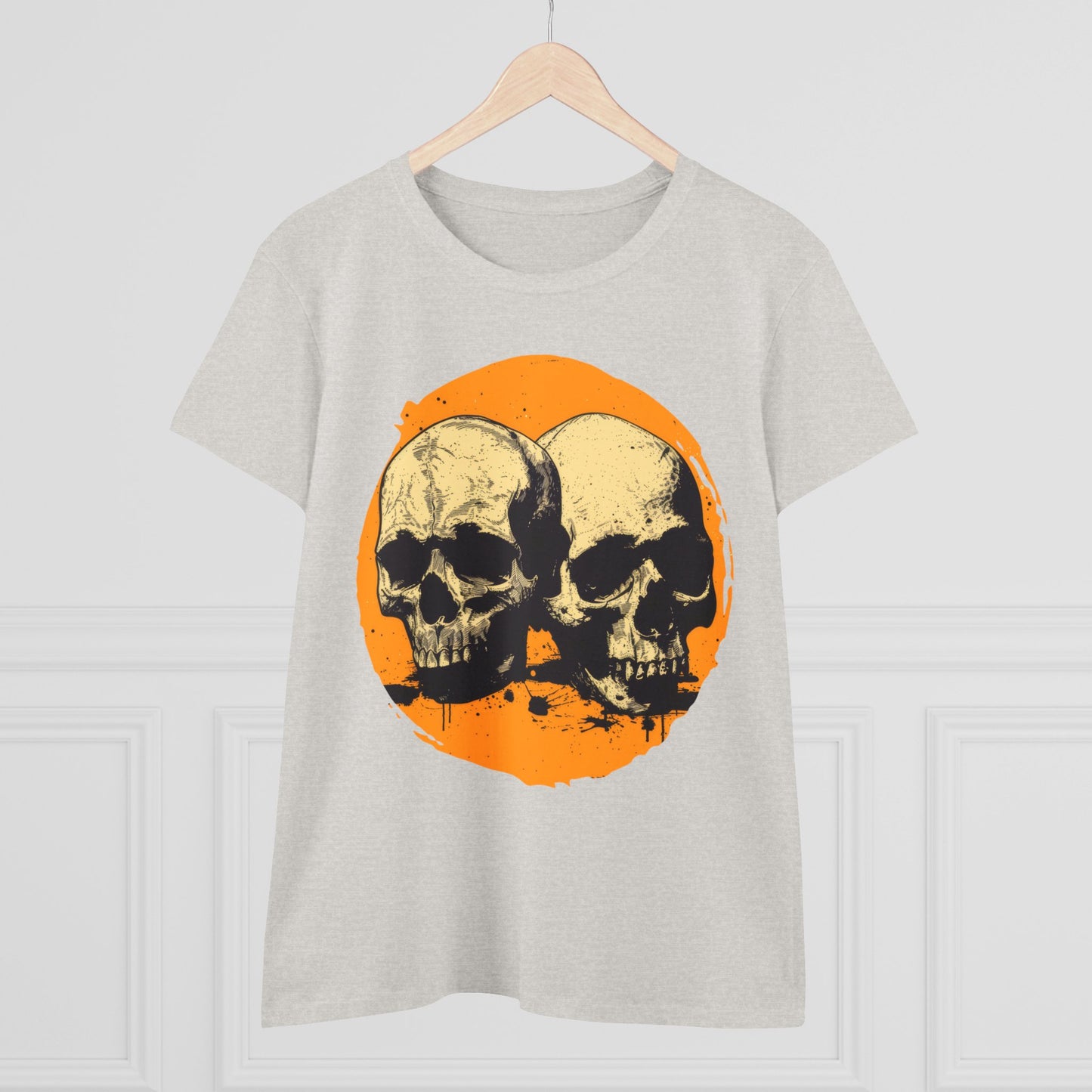 Skulls on Orange - Women's Midweight Cotton Tee