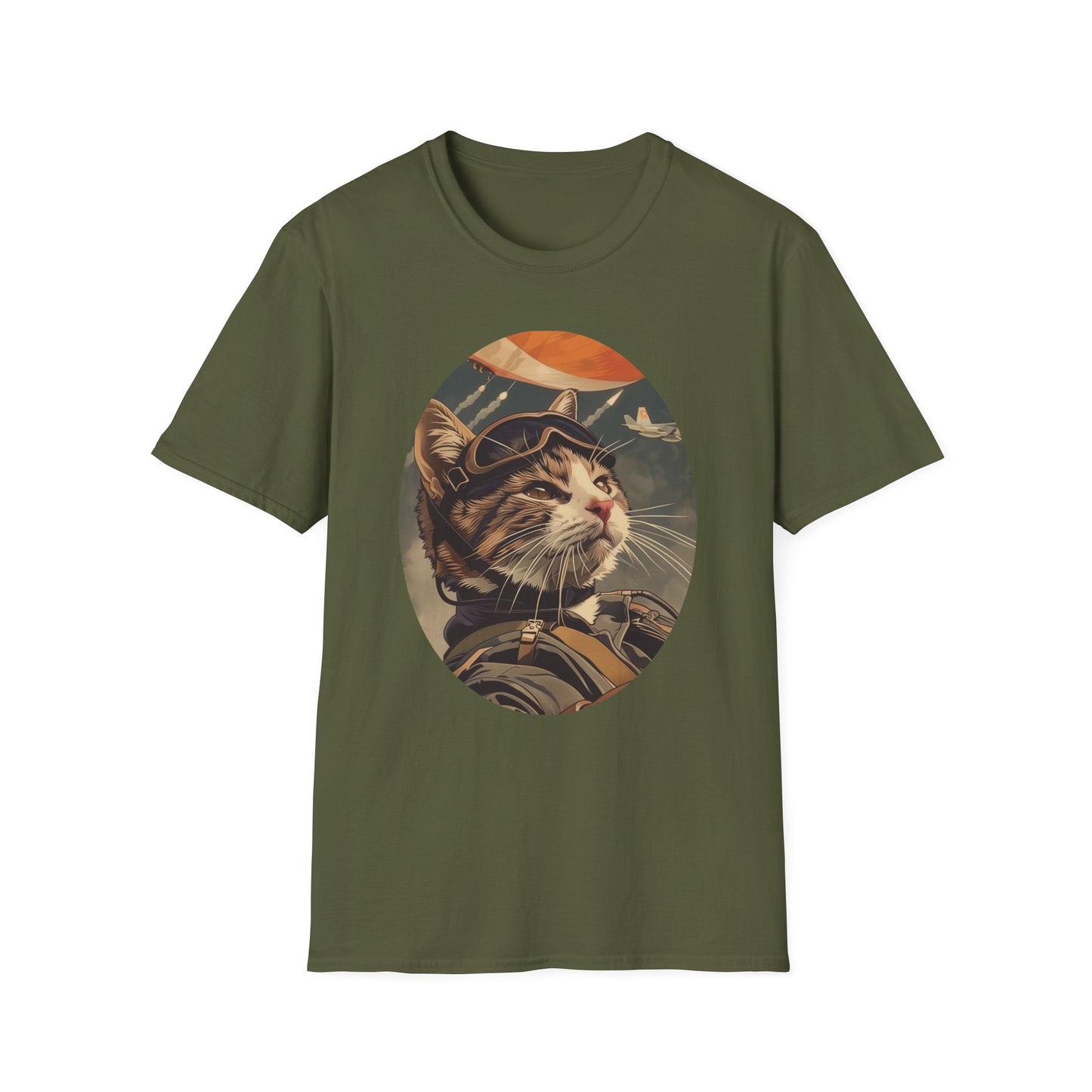 Cat Fighter Pilot - Unisex Softstyle T-Shirt