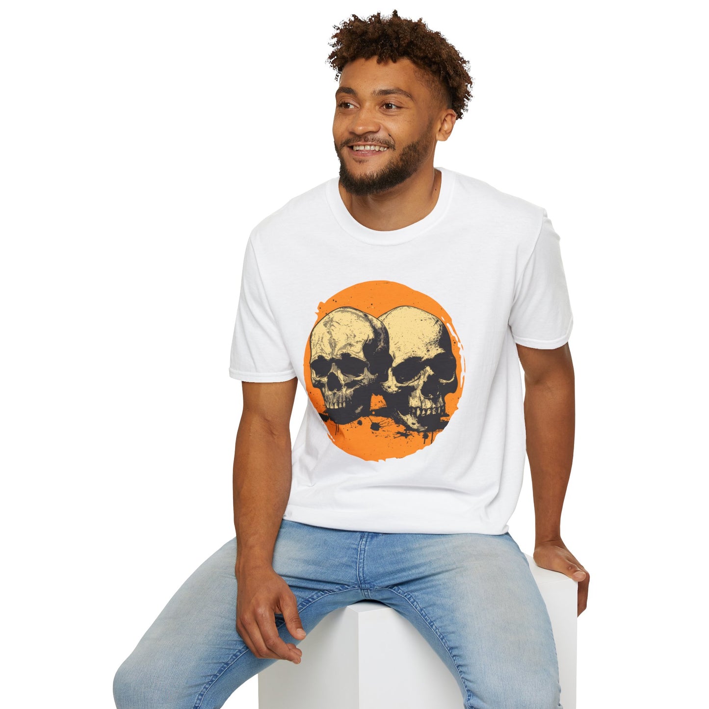 Skulls on Orange - Unisex Softstyle T-Shirt