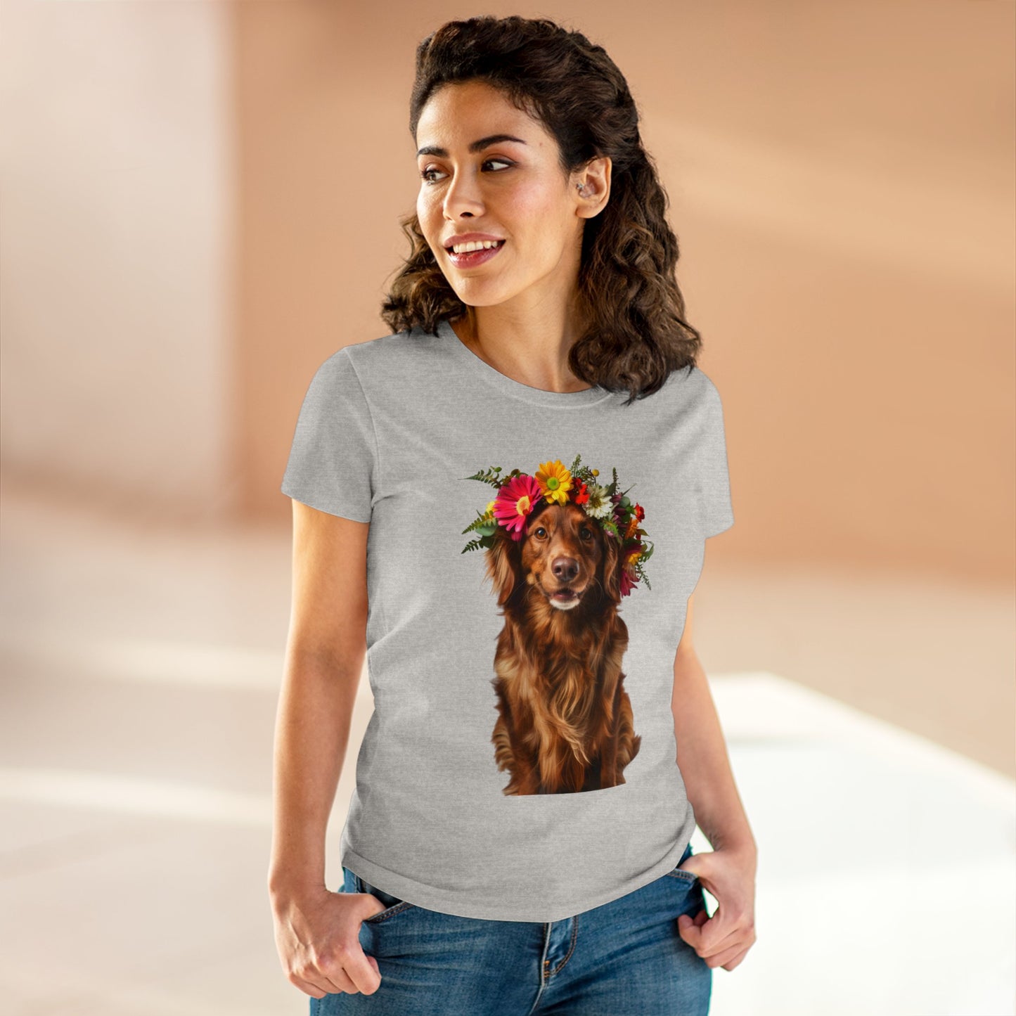 Dog's Flower Crown - Women's Midweight Cotton Tee