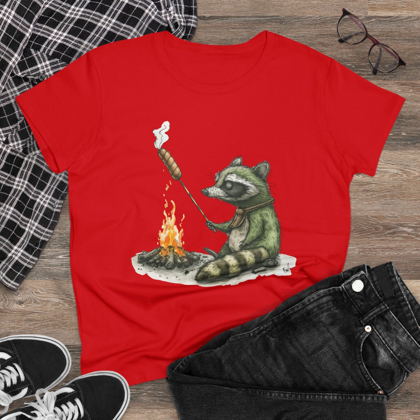 Raccoon Campfire - Women's Midweight Cotton Tee