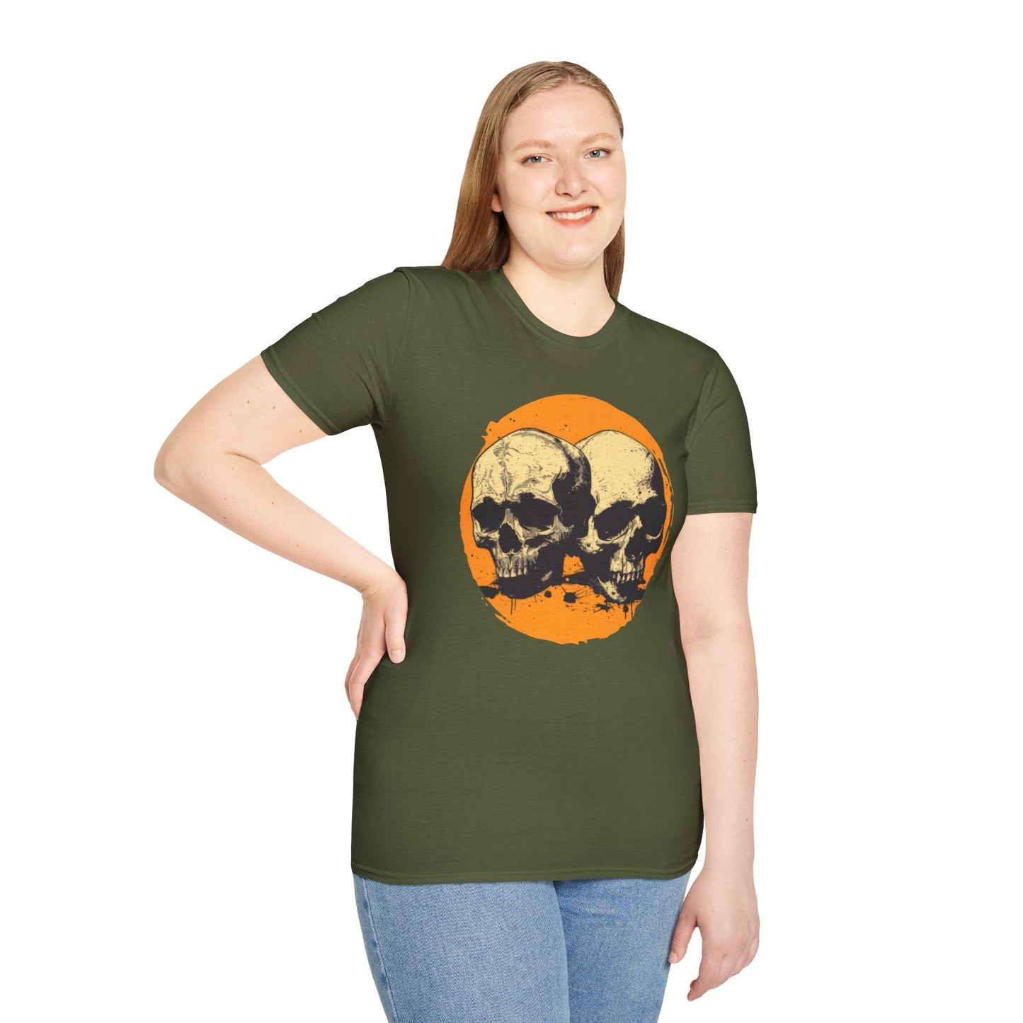 Skulls on Orange - Unisex Softstyle T-Shirt