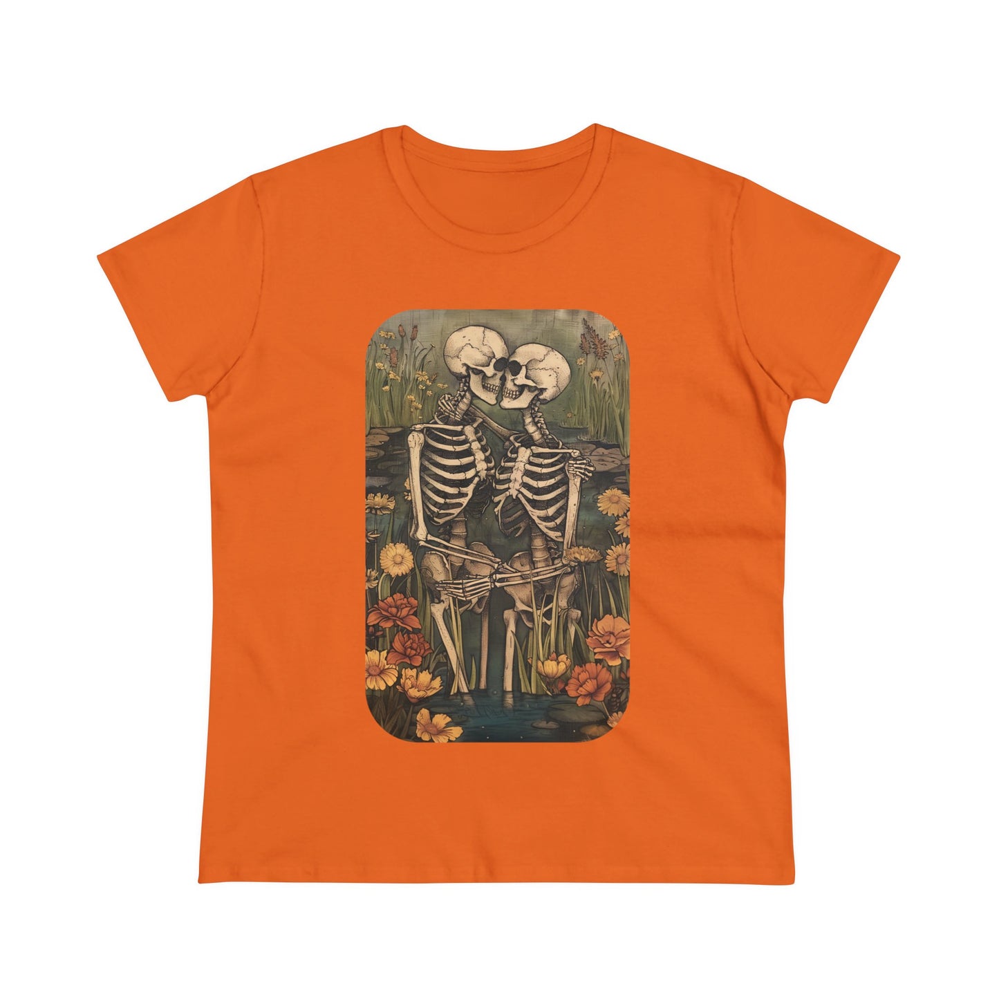 Skeleton Embrace - Flowers - Women's Midweight Cotton Tee