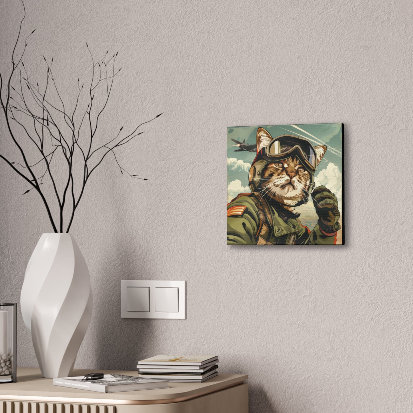 Kitty Fighter Pilot - Canvas Stretched, 0.75"