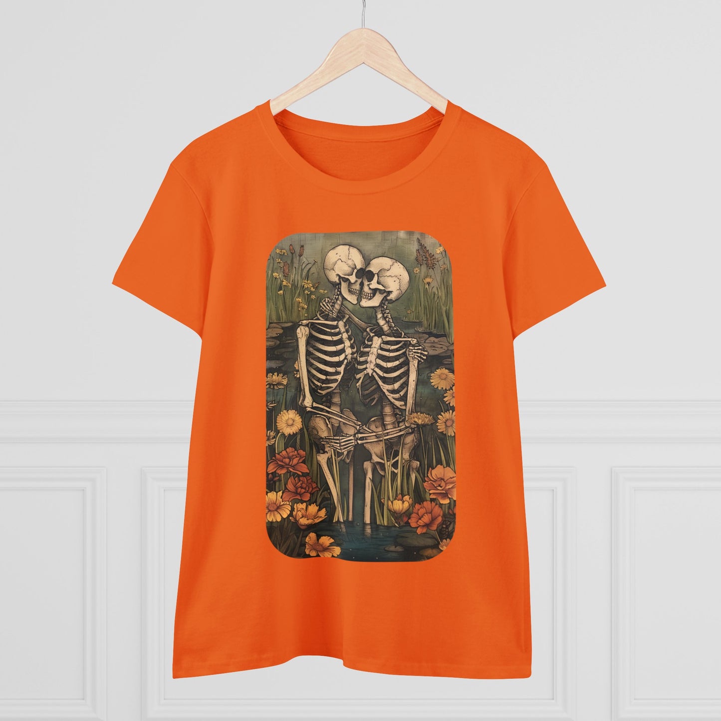 Skeleton Embrace - Flowers - Women's Midweight Cotton Tee